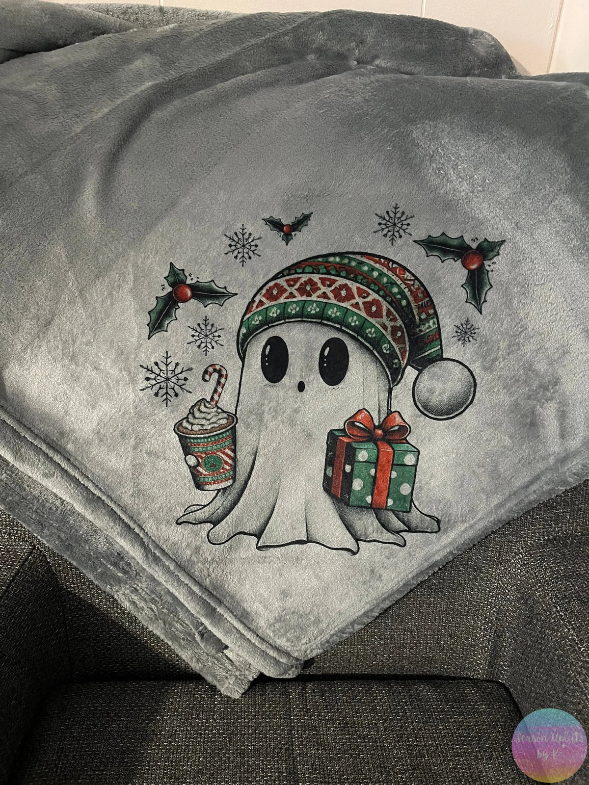 Christmas Ghosty Dark Grey Blanket Season Uplifts by K