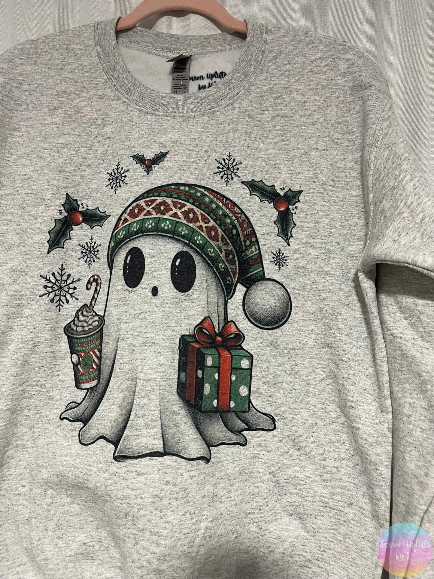 Cute Christmas Ghosty Ash Grey Crewneck Sweatshirt Season Uplifts by K