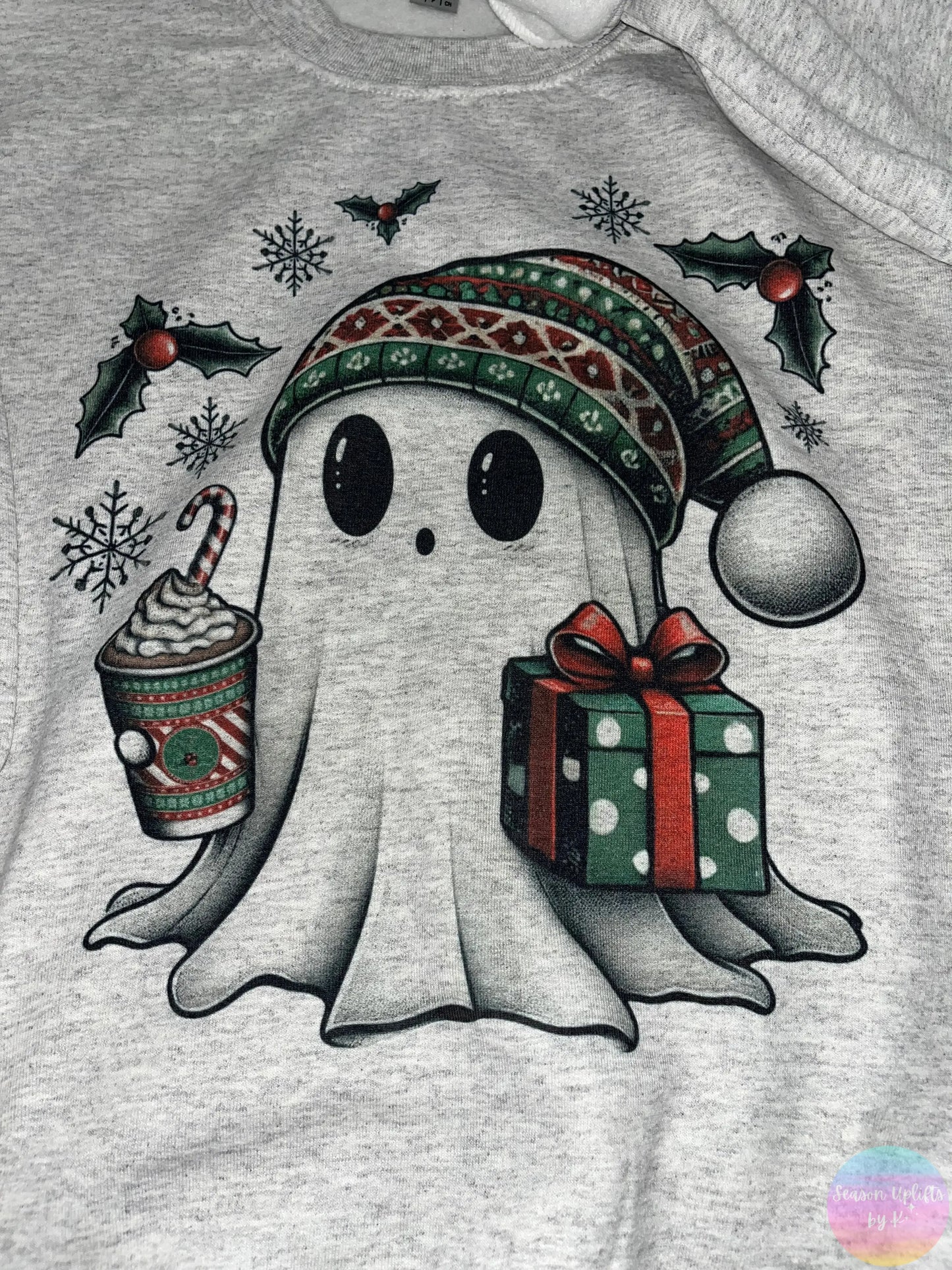 Cute Christmas Ghosty Ash Grey Crewneck Sweatshirt Season Uplifts by K