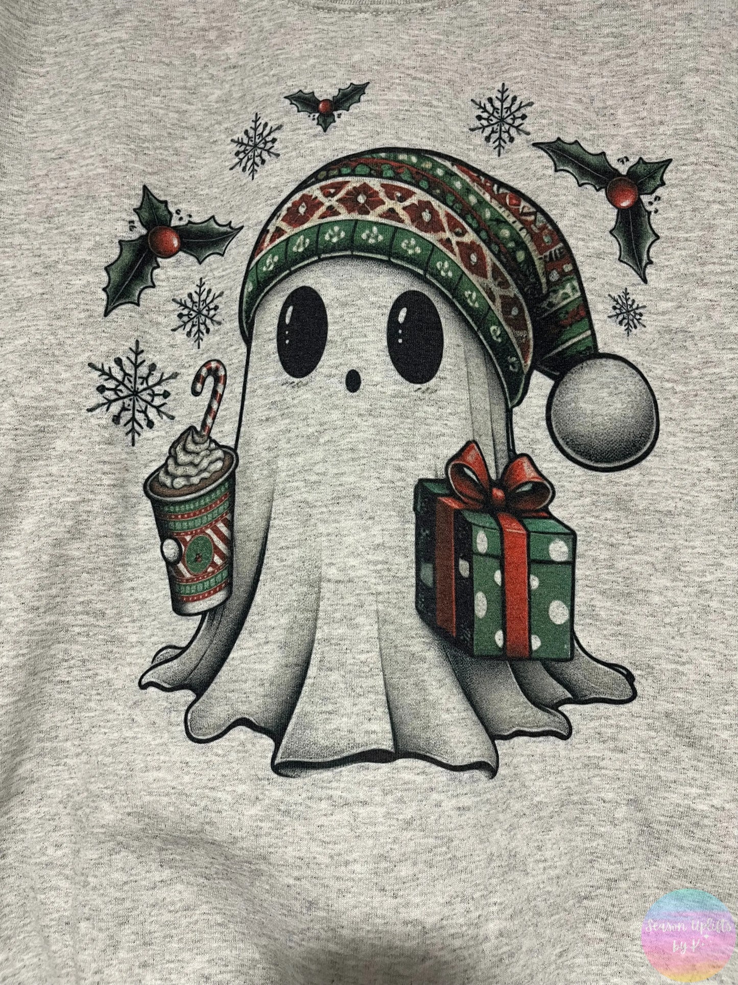 Cute Christmas Ghosty Ash Grey Crewneck Sweatshirt Season Uplifts by K