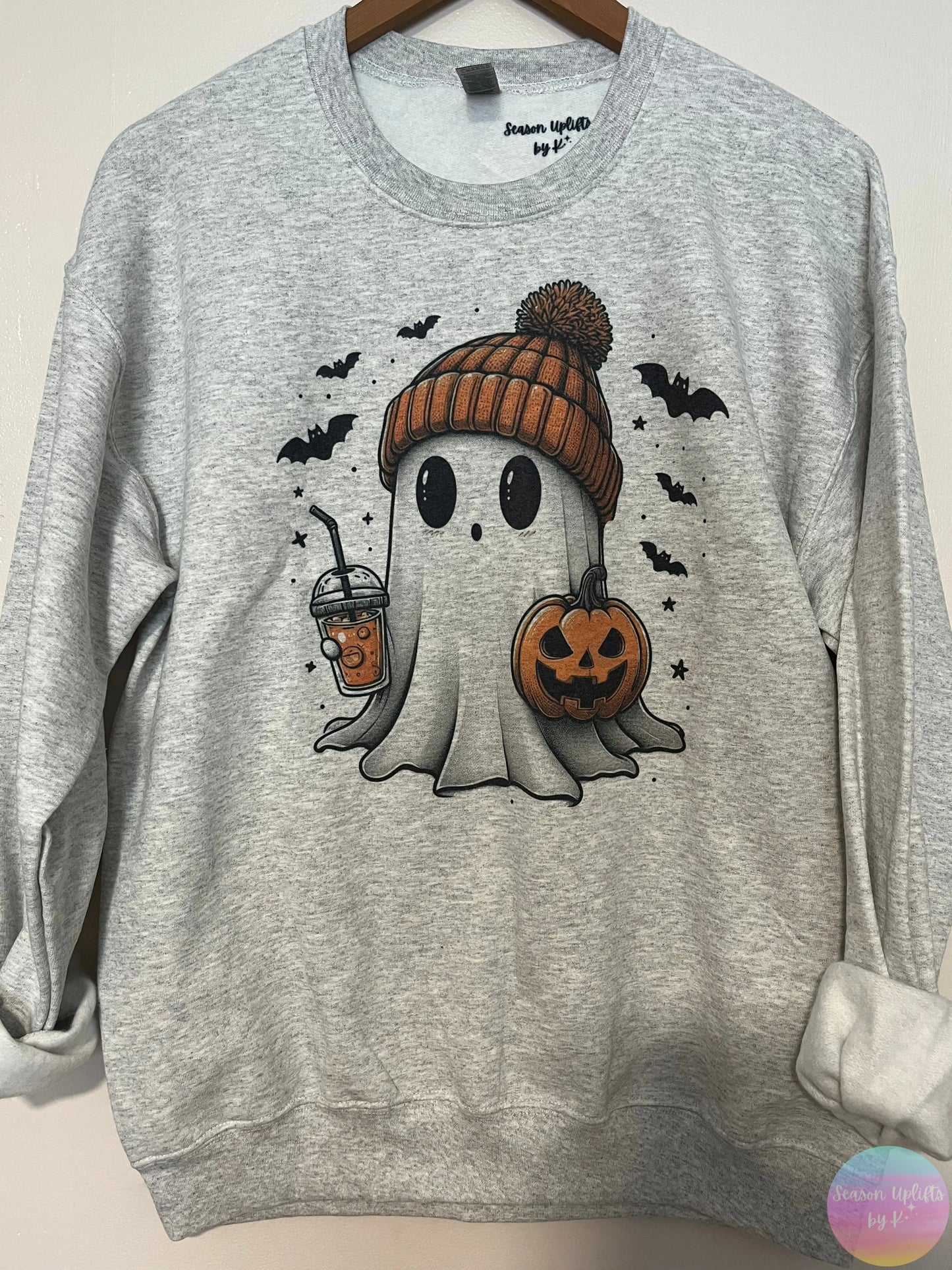 Cute Ghostie Ash Grey Crewneck Sweatshirt Season Uplifts by K