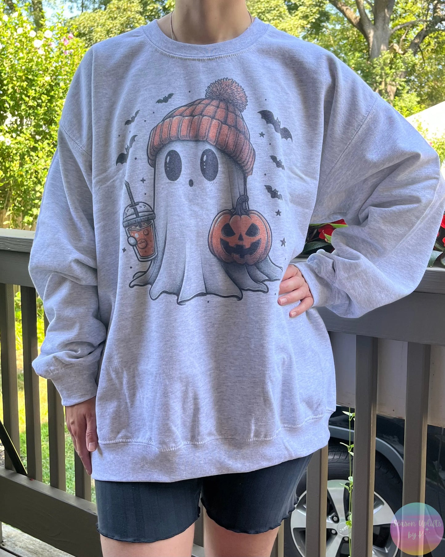 Cute Halloween Ghosty Ash Grey Crewneck Sweatshirt Season Uplifts by K