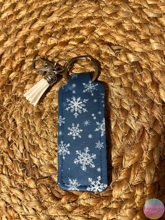 Frosted Snowfall Chapstick Holder Keychain Season Uplifts by K