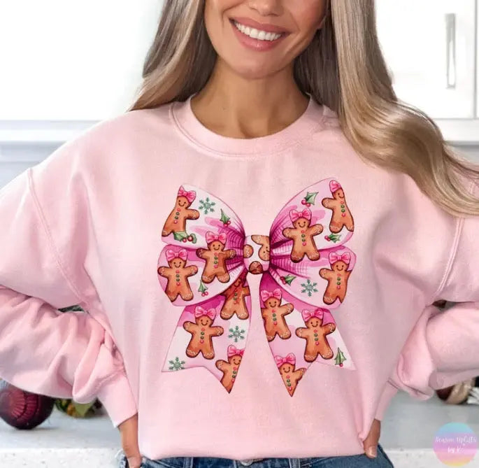 Gingerbread Pink Bow Heather Green Crewneck Sweatshirt Season Uplifts by K