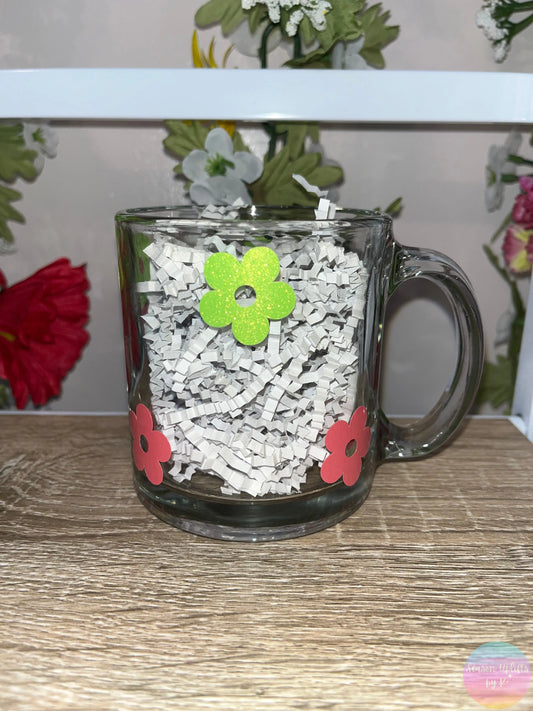 Green & Pink Flowers Glass Mug Season Uplifts by K