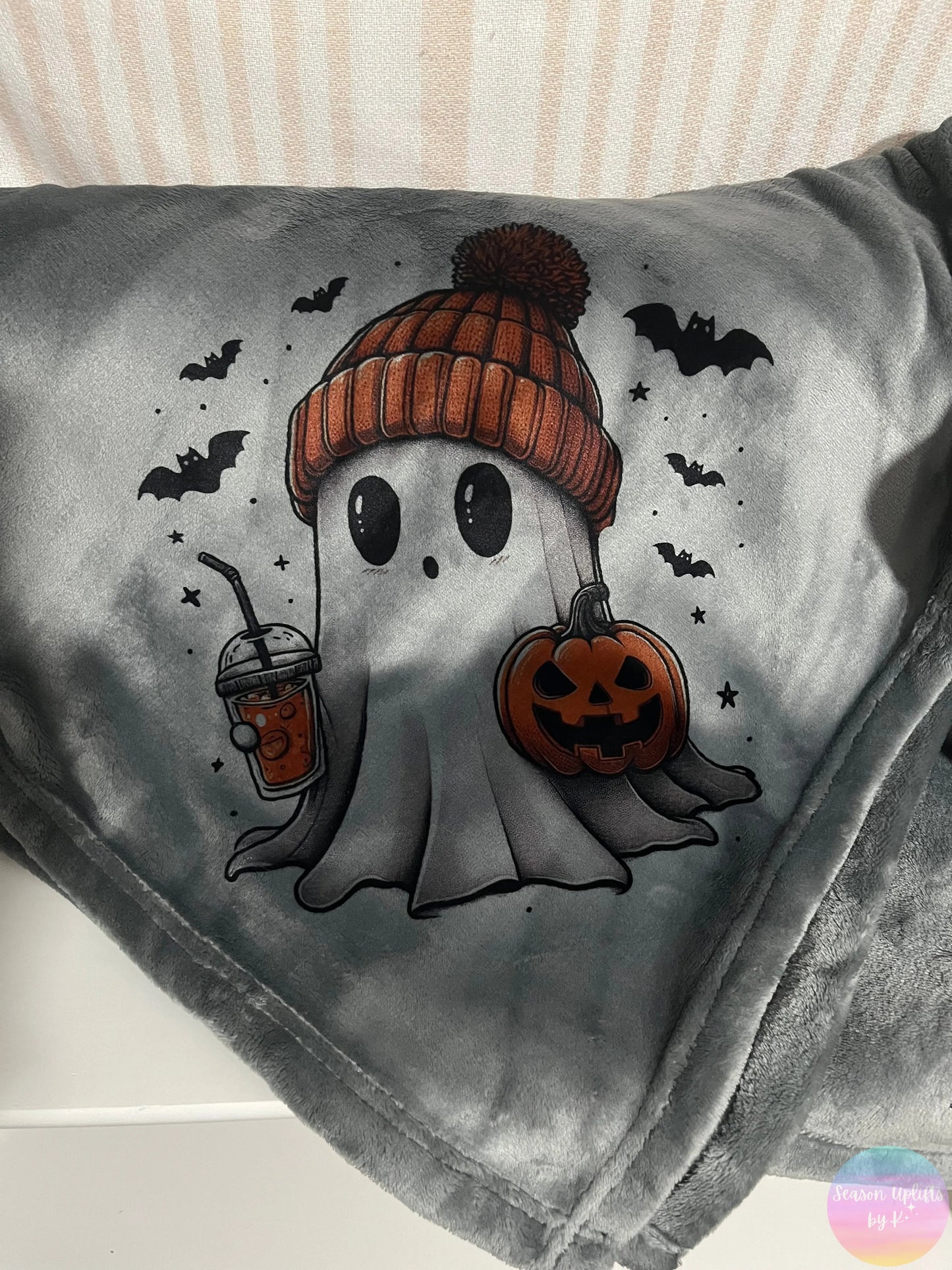 Halloween Ghosty Dark Grey Blanket Season Uplifts by K