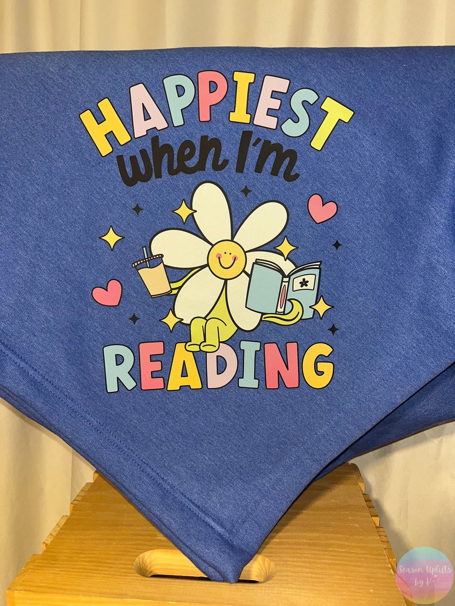 Happiest When I'm Reading Royal Blue Fleece Sweatshirt Blanket Season Uplifts by K