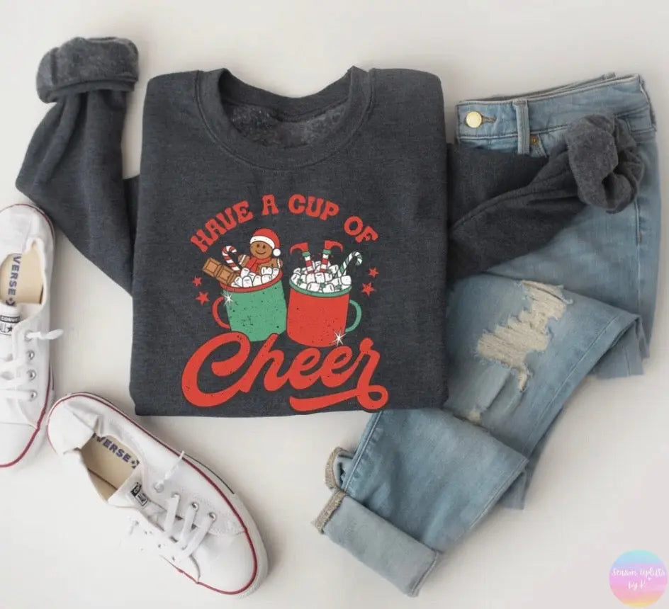 Have a cup of Cheer Heather Dark Grey Crewneck Sweatshirt Season Uplifts by K