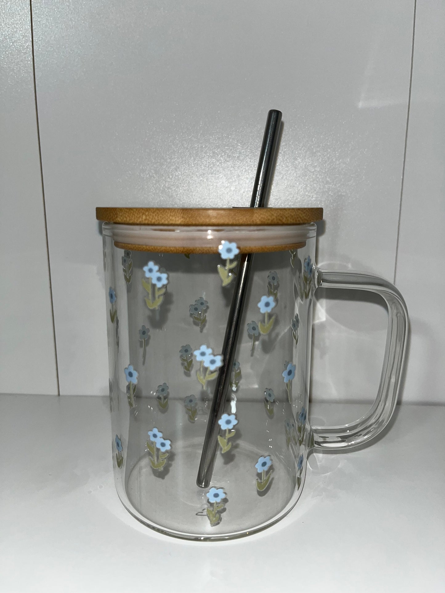 Little Blue Flowers 17oz Glass Mug