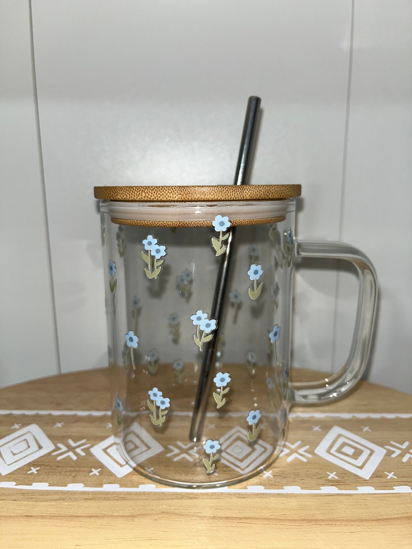 Little Blue Flowers 17oz Glass Mug