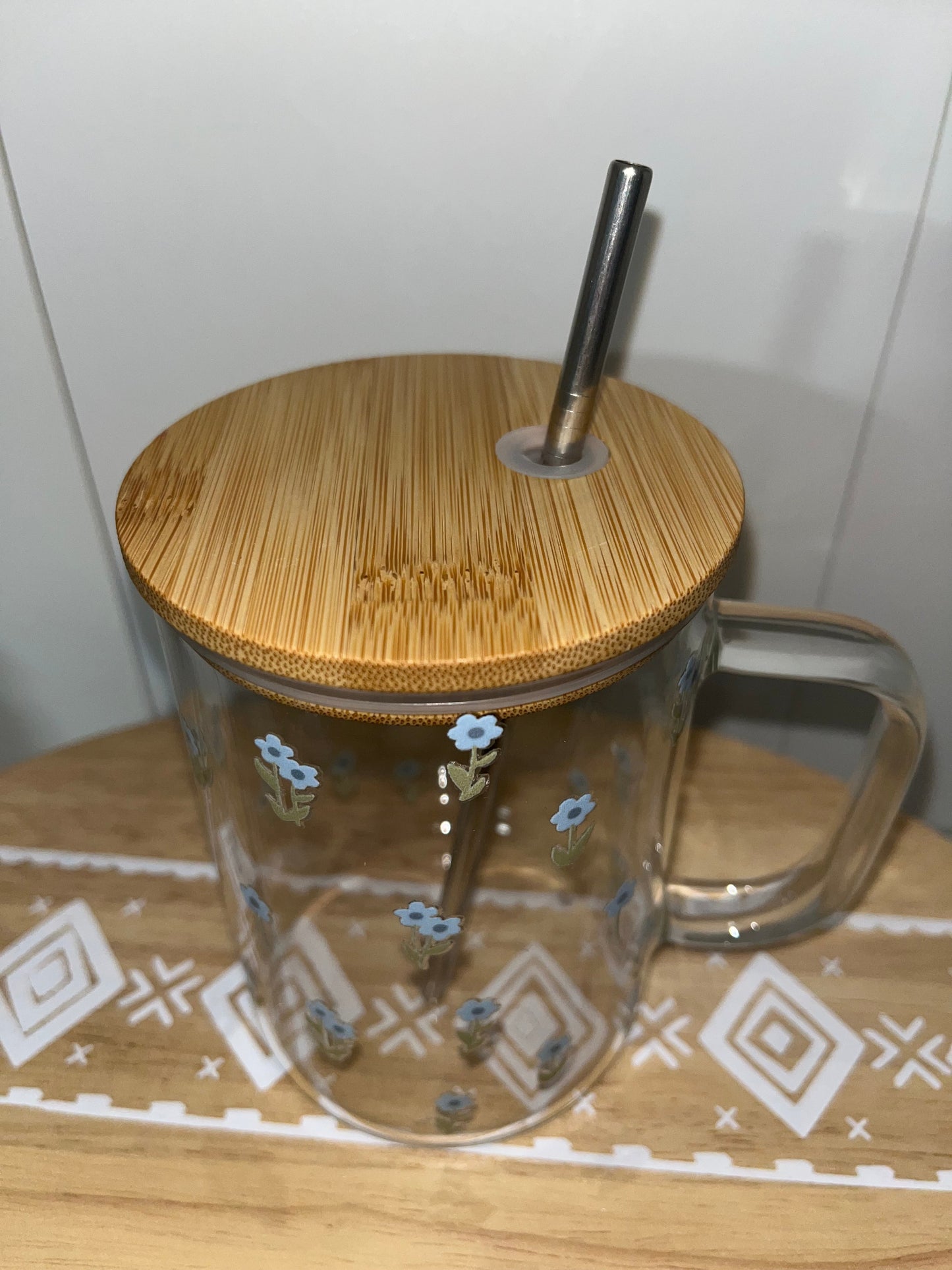 Little Blue Flowers 17oz Glass Mug