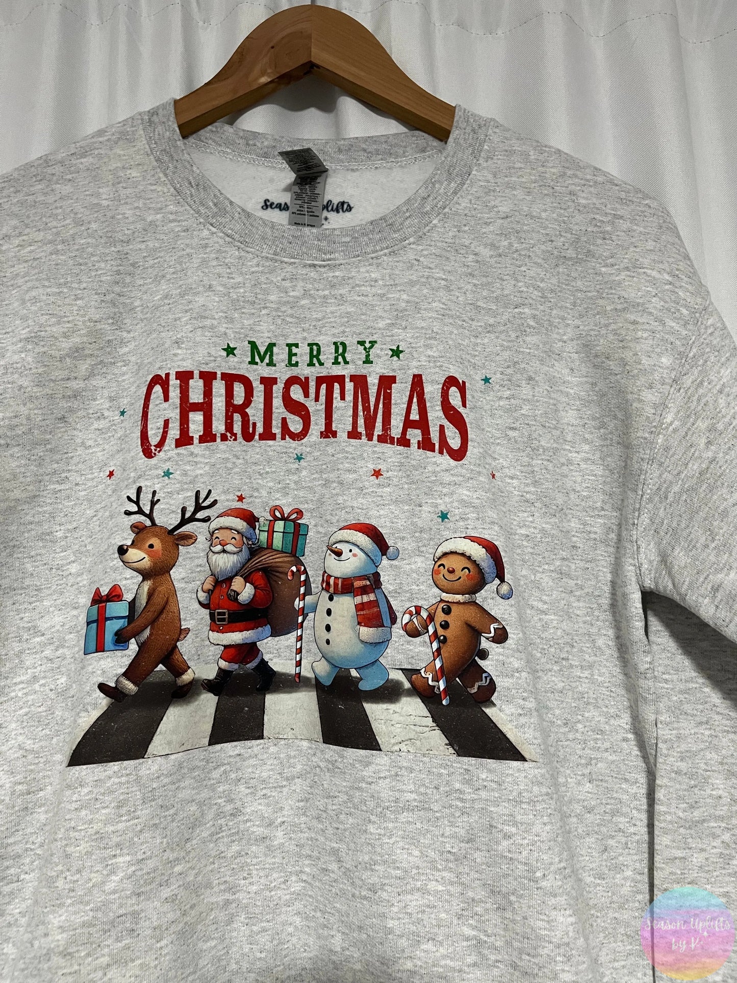 Merry Christmas Ash Grey Crewneck Sweatshirt Season Uplifts by K