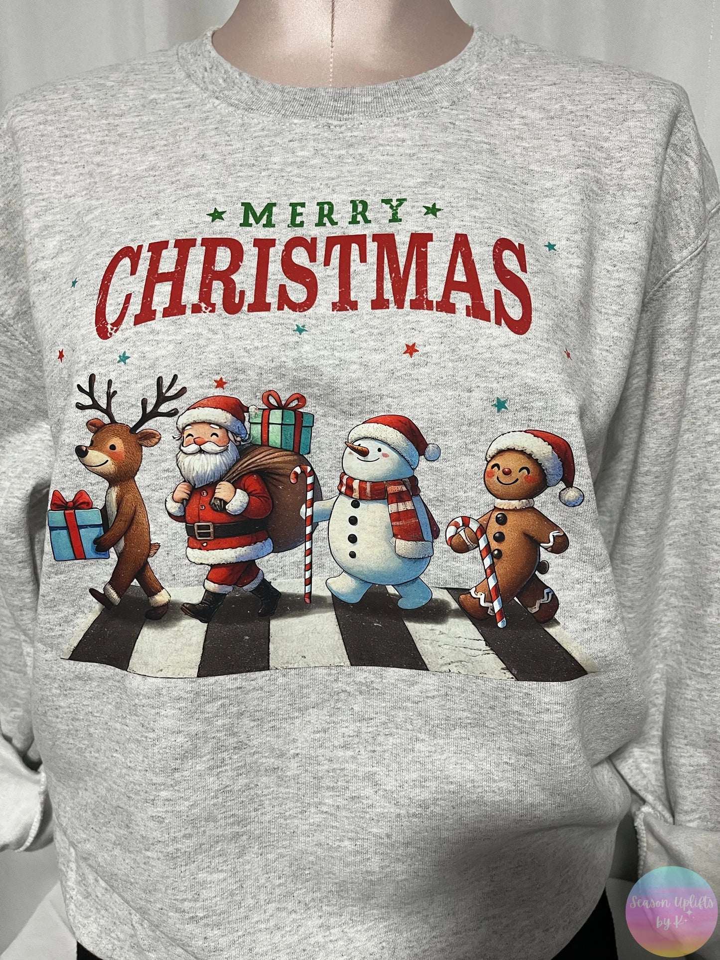 Merry Christmas Ash Grey Crewneck Sweatshirt Season Uplifts by K