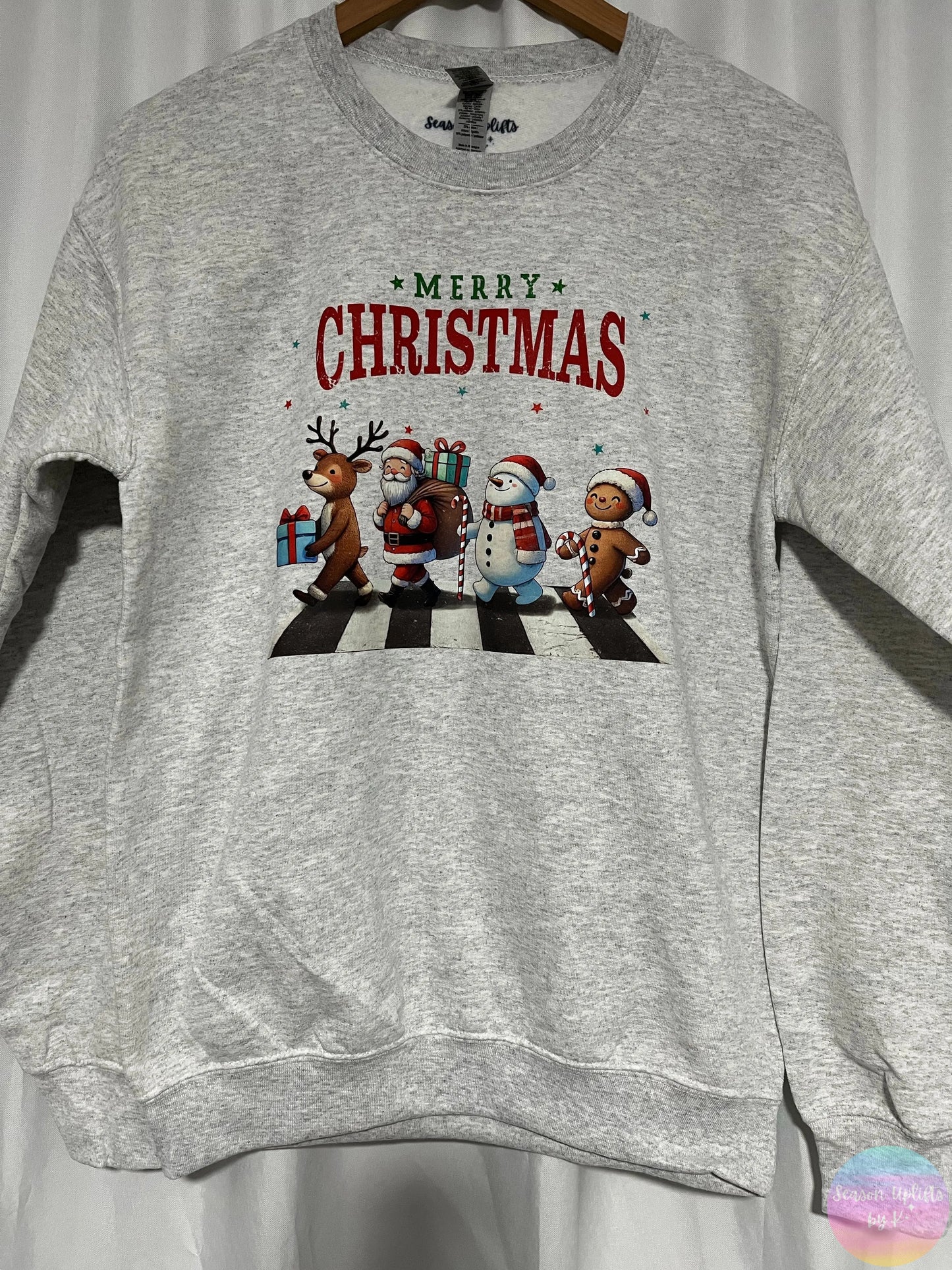 Merry Christmas Ash Grey Crewneck Sweatshirt Season Uplifts by K
