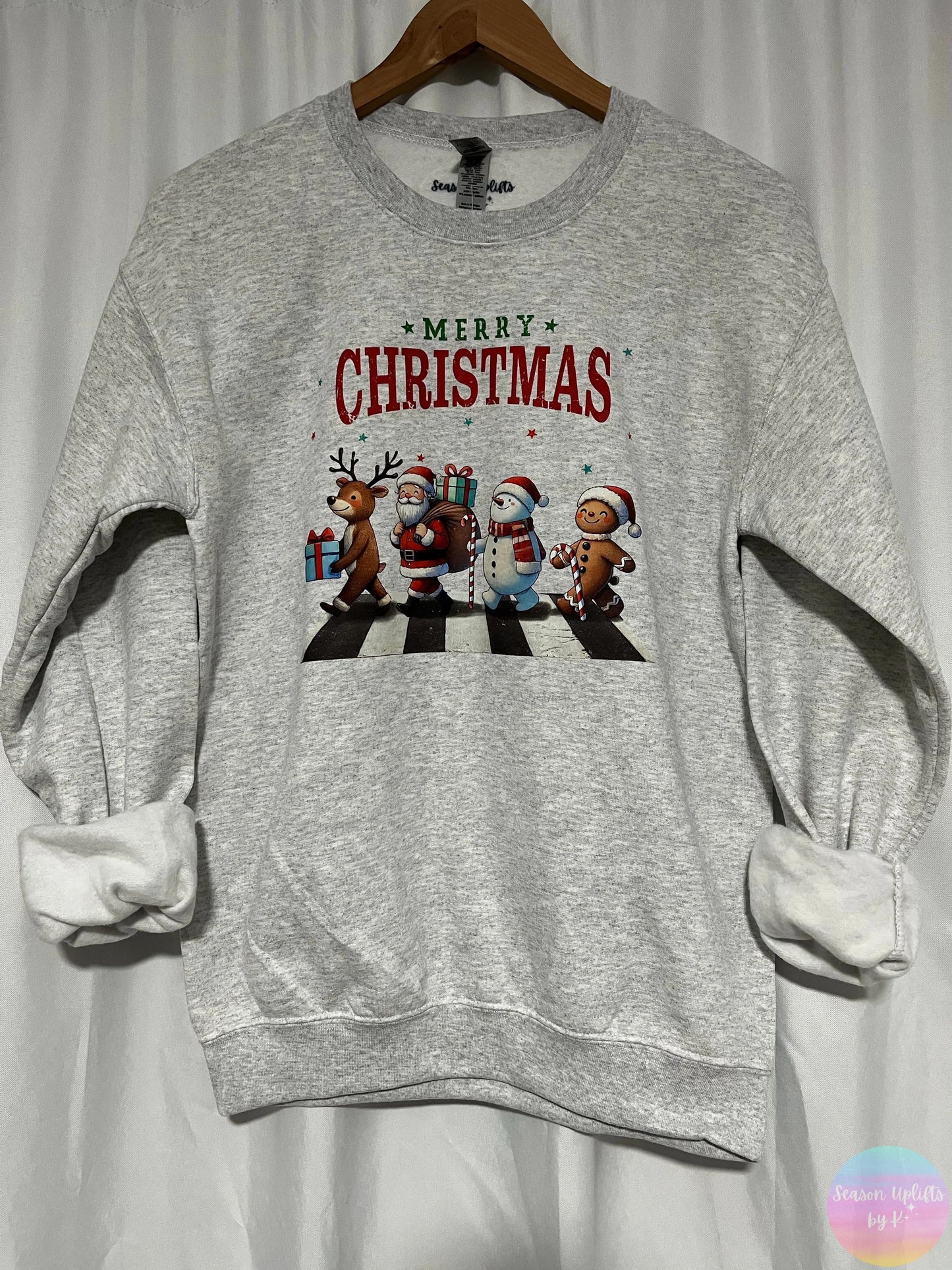 Merry Christmas Ash Grey Crewneck Sweatshirt Season Uplifts by K