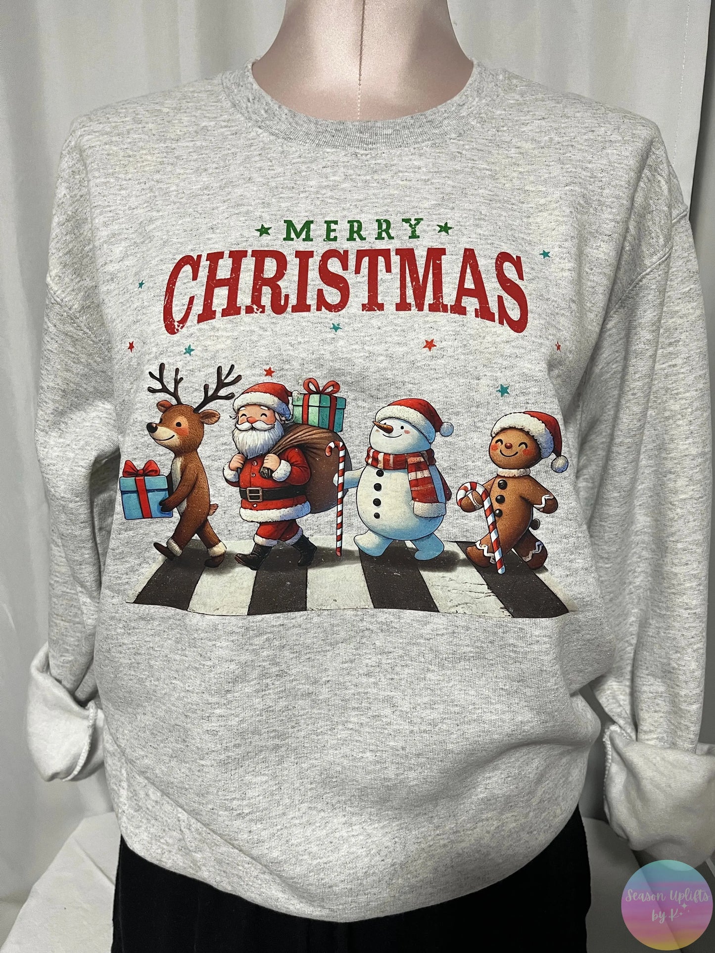 Merry Christmas Ash Grey Crewneck Sweatshirt Season Uplifts by K