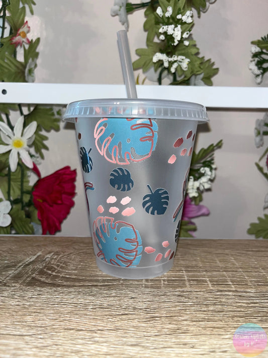 Monstera Leaves 16oz Cold Cup + Lid + Straw Season Uplifts by K