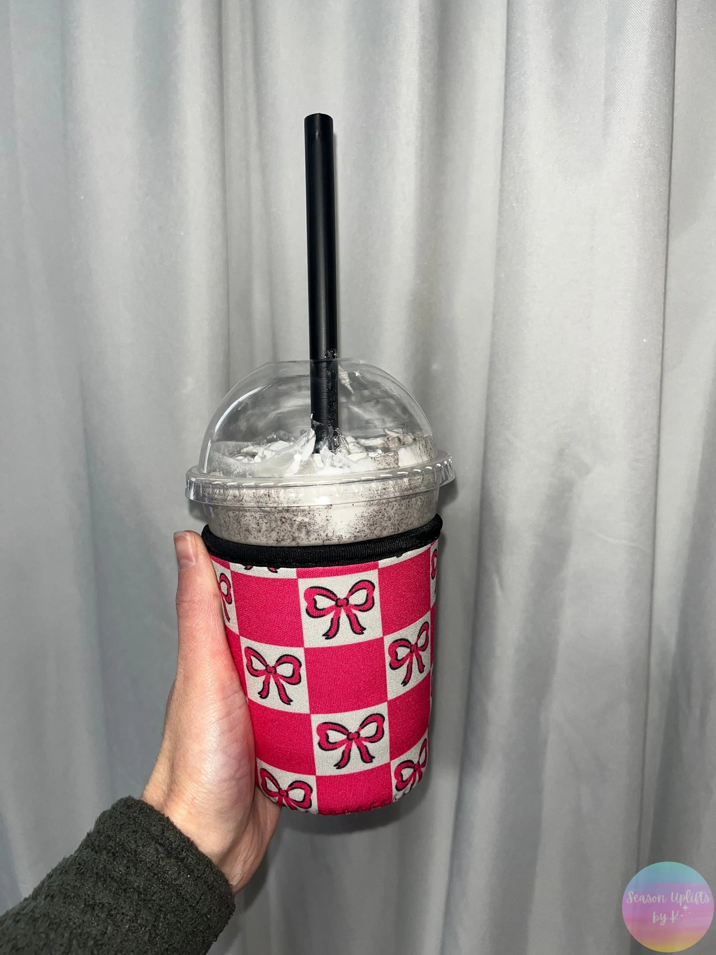 Pink Bow Checkers Coffee Sleeves Season Uplifts by K