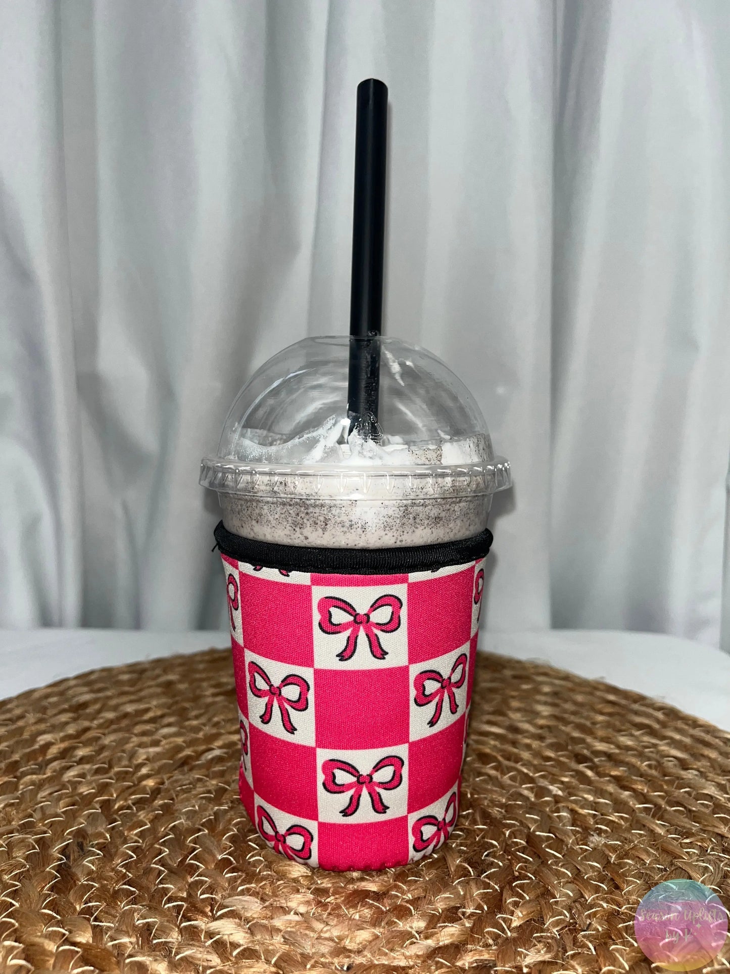 Pink Bow Checkers Coffee Sleeves Season Uplifts by K
