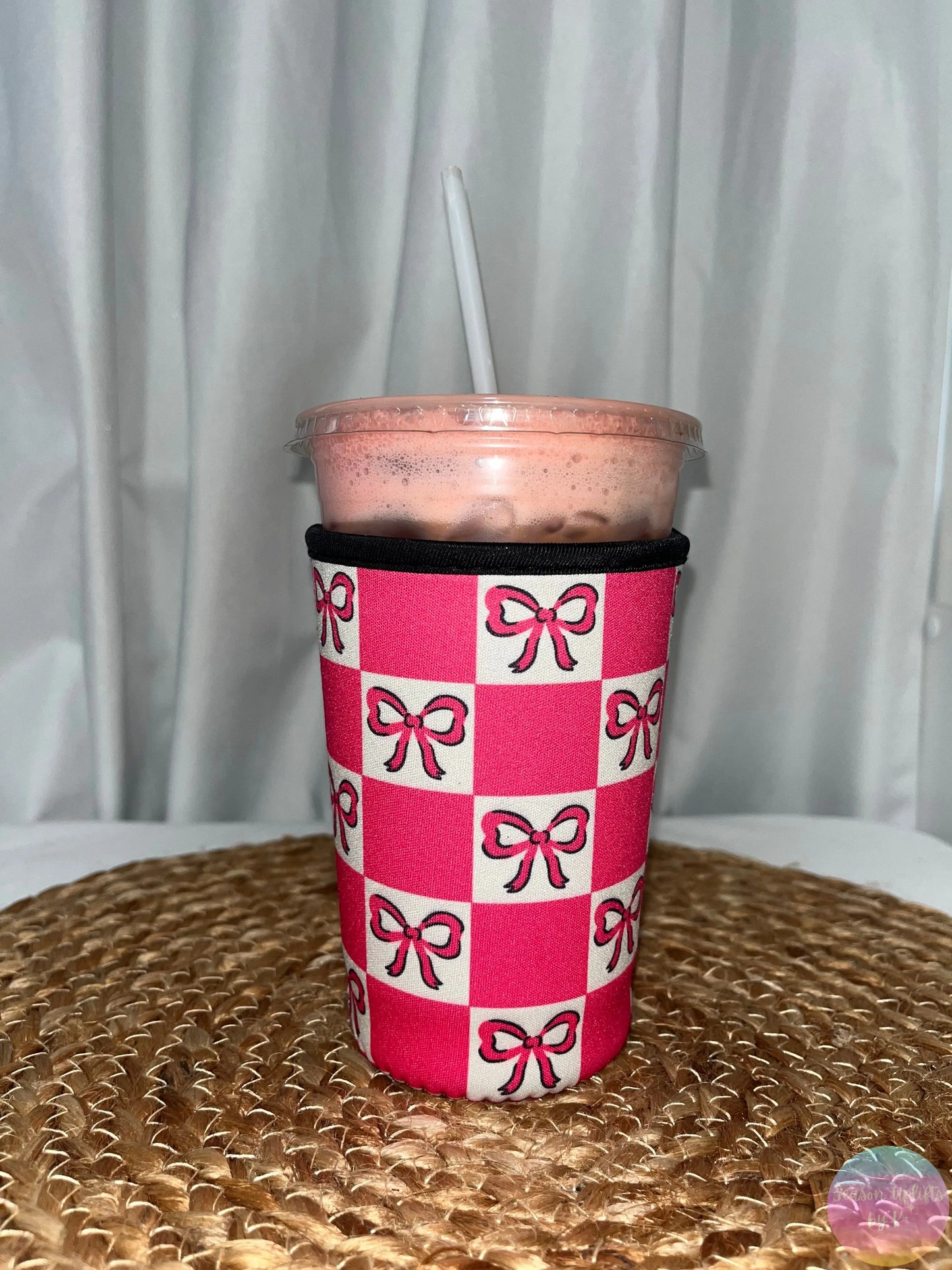 Pink Bow Checkers Coffee Sleeves Season Uplifts by K