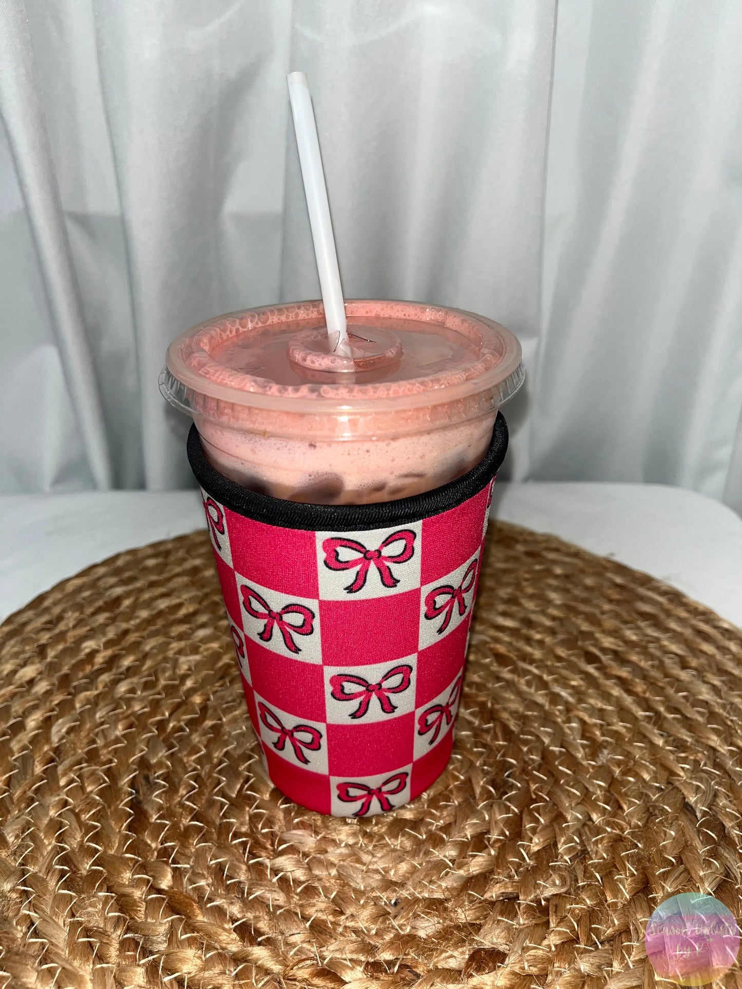 Pink Bow Checkers Coffee Sleeves Season Uplifts by K