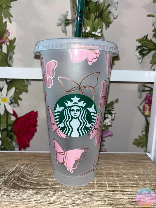 Pink Butterflies 24oz Cold Cup Season Uplifts by K