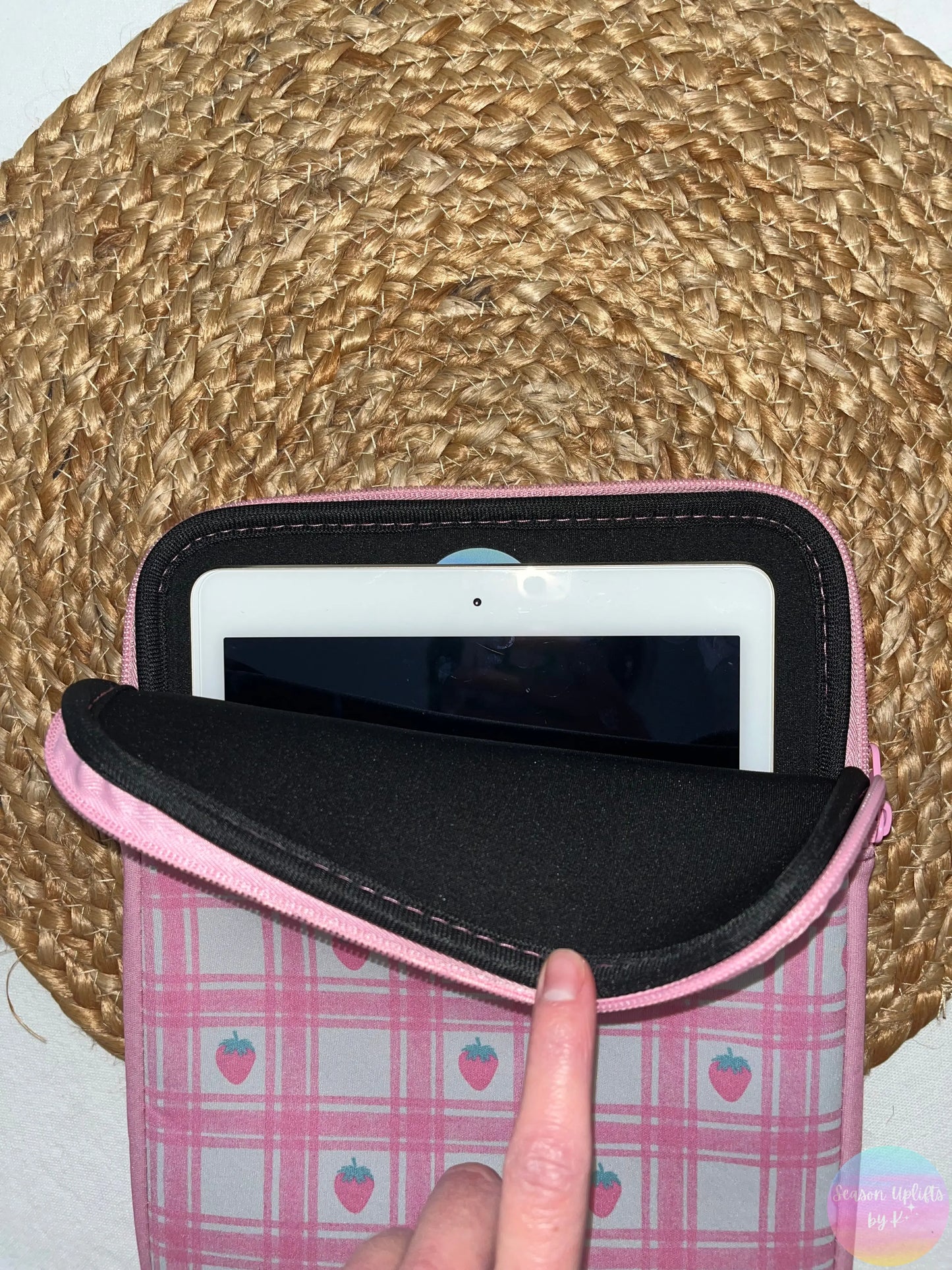 Pink Plaid Strawberries Kindle / Book Sleeve Season Uplifts by K