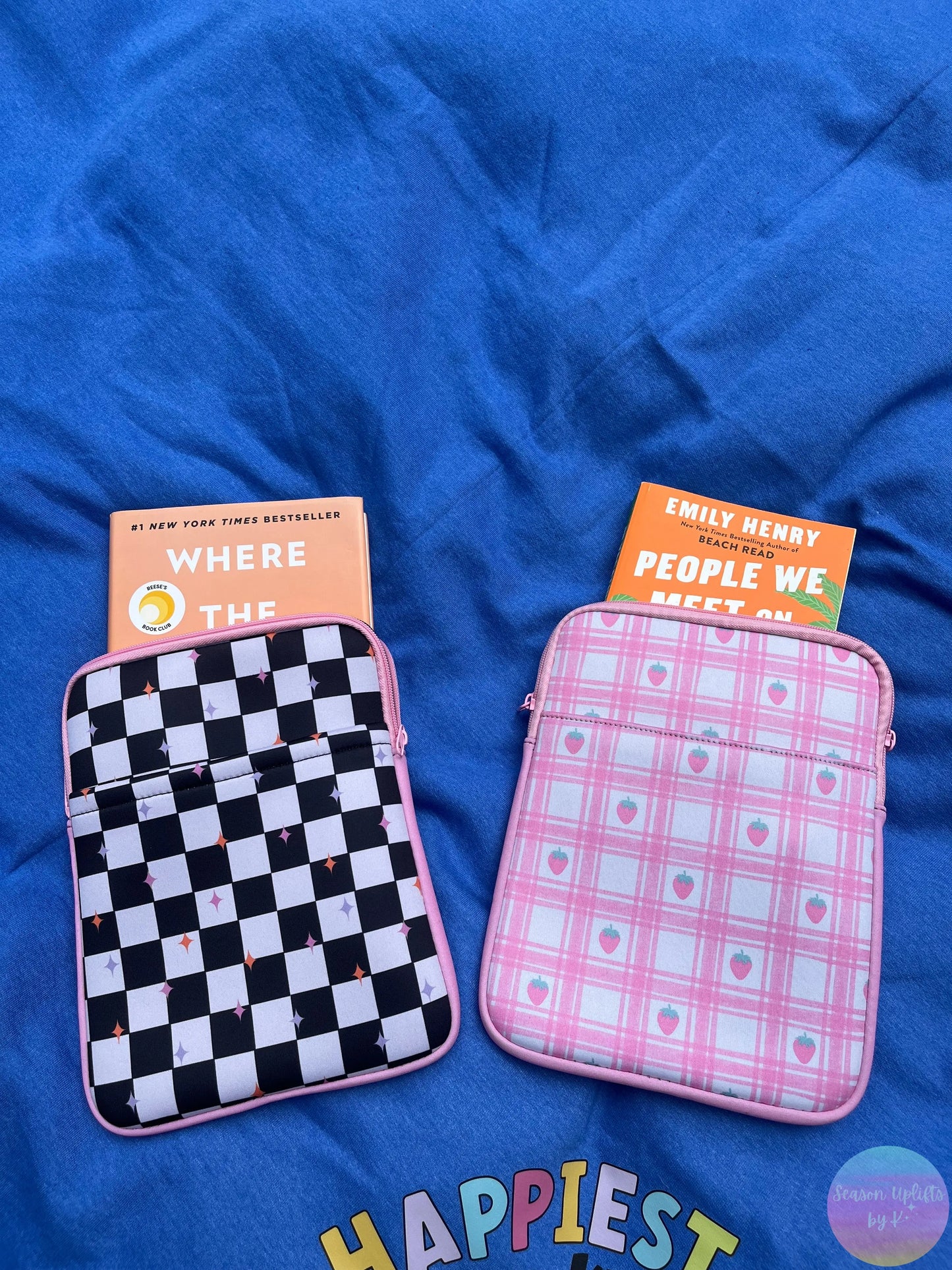 Pink Plaid Strawberries Kindle / Book Sleeve Season Uplifts by K