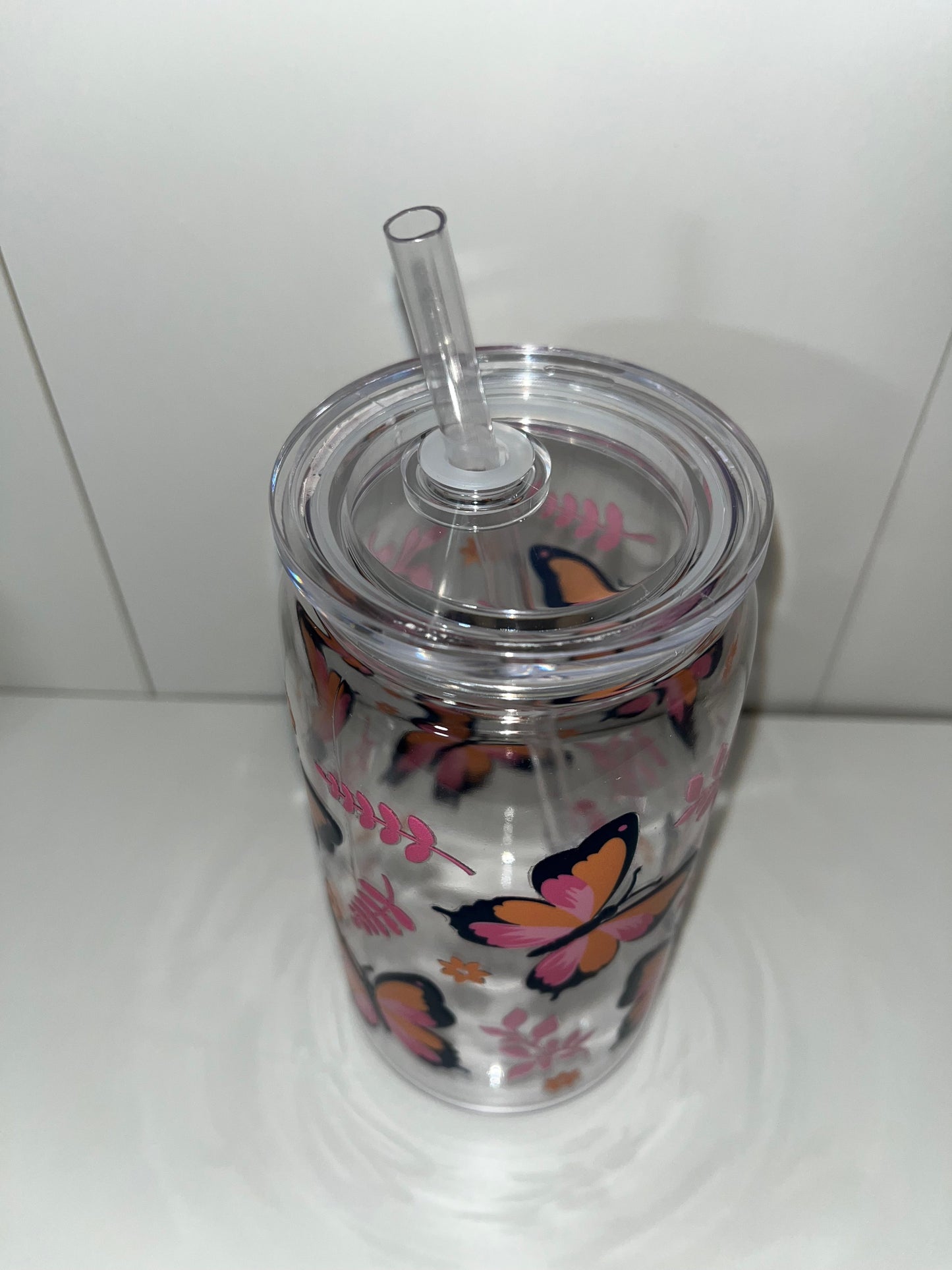 Pink & Orange Butterflies 16oz Acrylic Cup