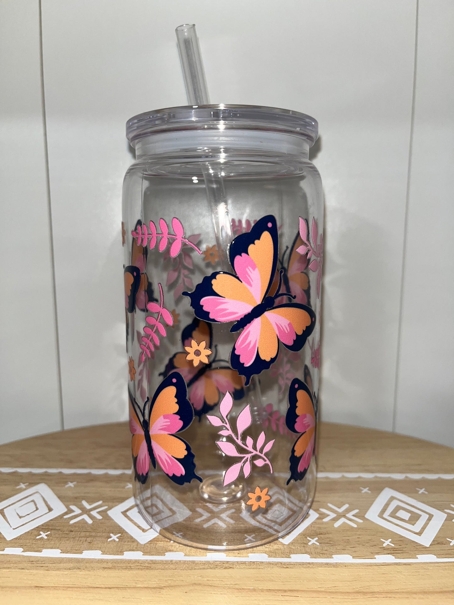 Pink & Orange Butterflies 16oz Acrylic Cup