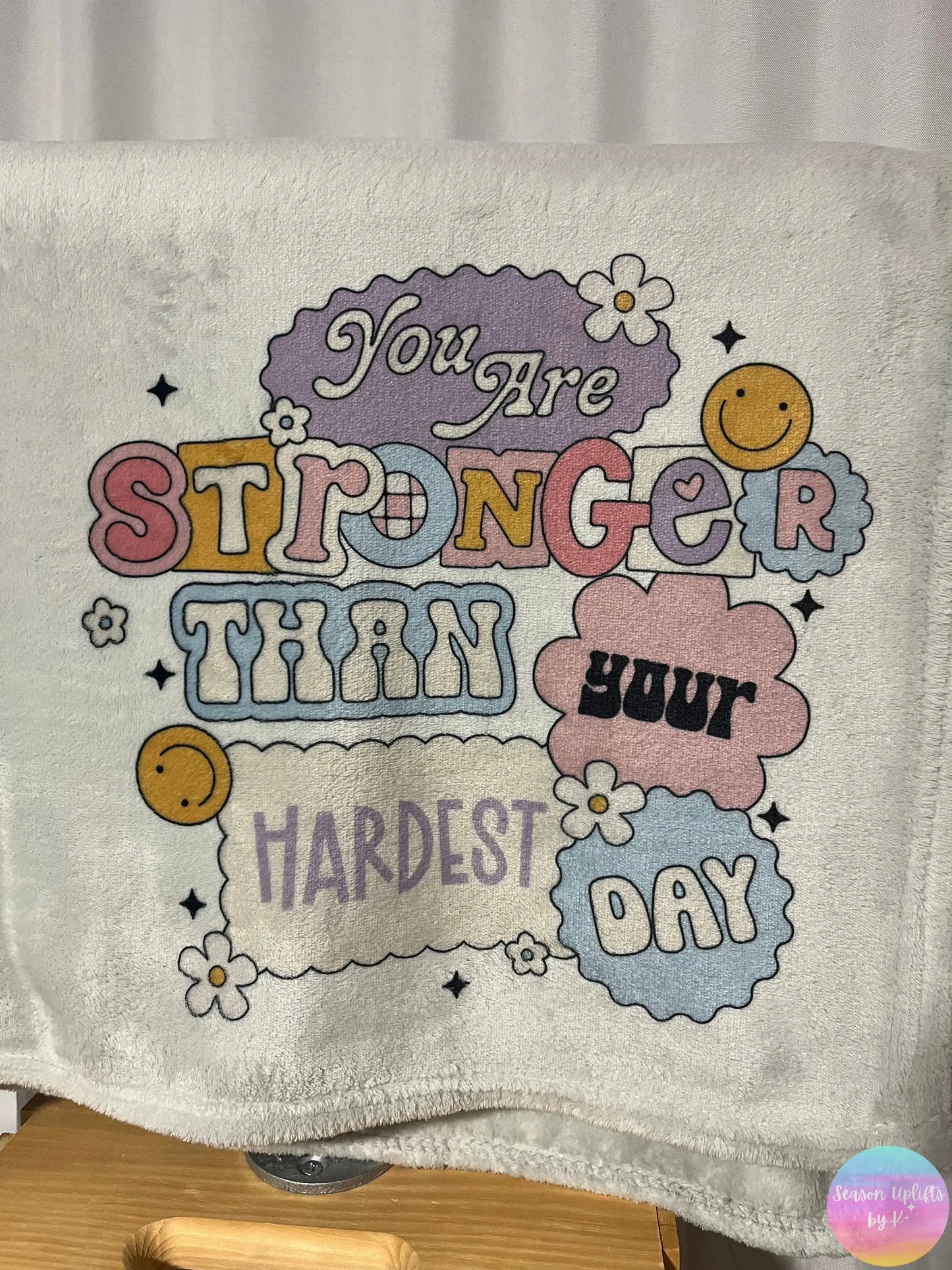(RTS) You Are Stronger Than Your Hardest Day Light Grey Fuzzy Blanket Season Uplifts by K