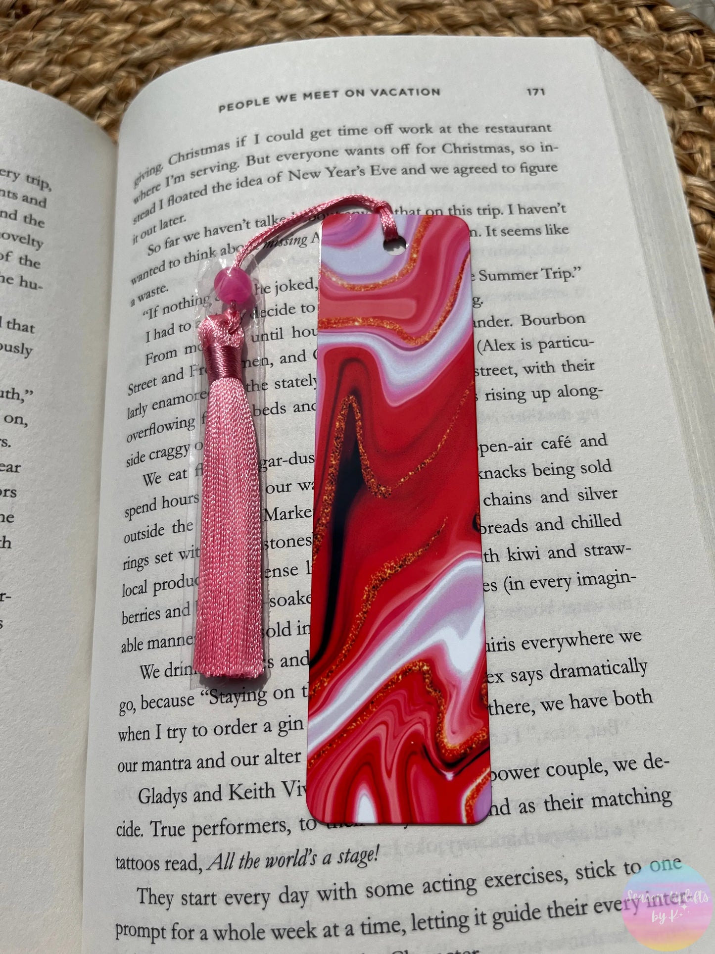Red, Pink & Gold Marble Bookmark Season Uplifts by K