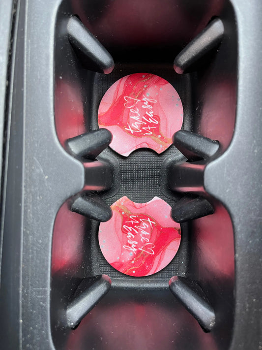 Take it easy Pink Marble Car Coaster Set Season Uplifts by K