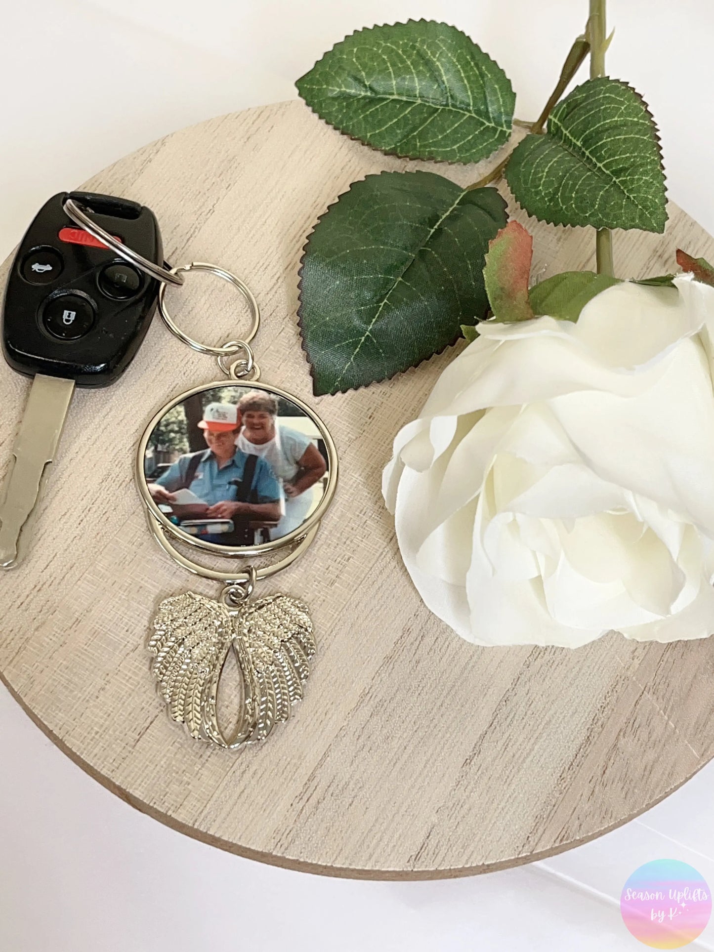 Memorial Angel Wing Keychain or Rear View Mirror Ornament Season Uplifts by K