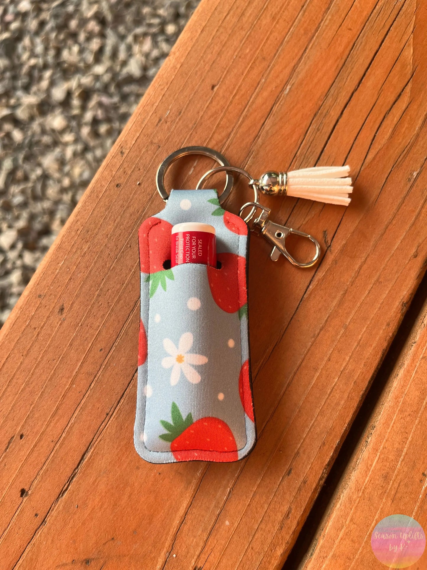 Chapstick Holder Keychain Strawberries Season Uplifts by K