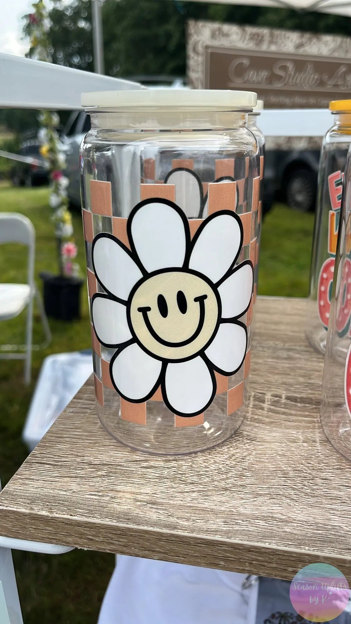 Checkered Smiley Acrylic Cup Season Uplifts by K