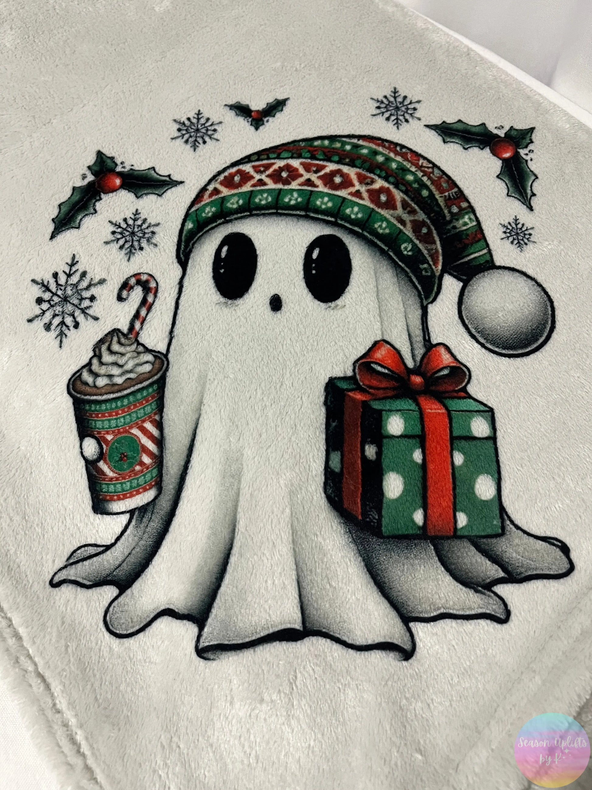 Christmas Ghosty Light Gray Fuzzy Blanket Season Uplifts by K