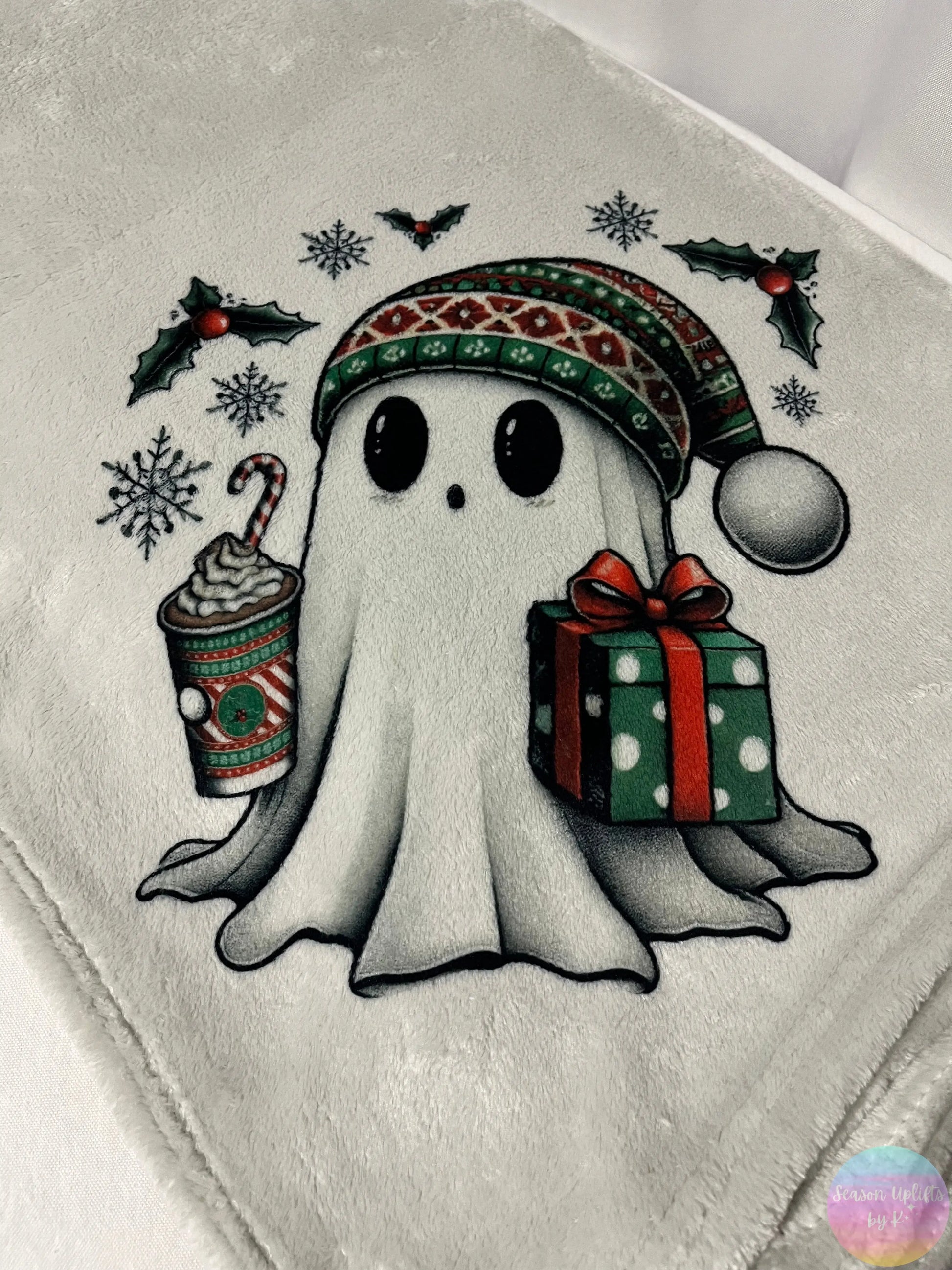 Christmas Ghosty Light Gray Fuzzy Blanket Season Uplifts by K