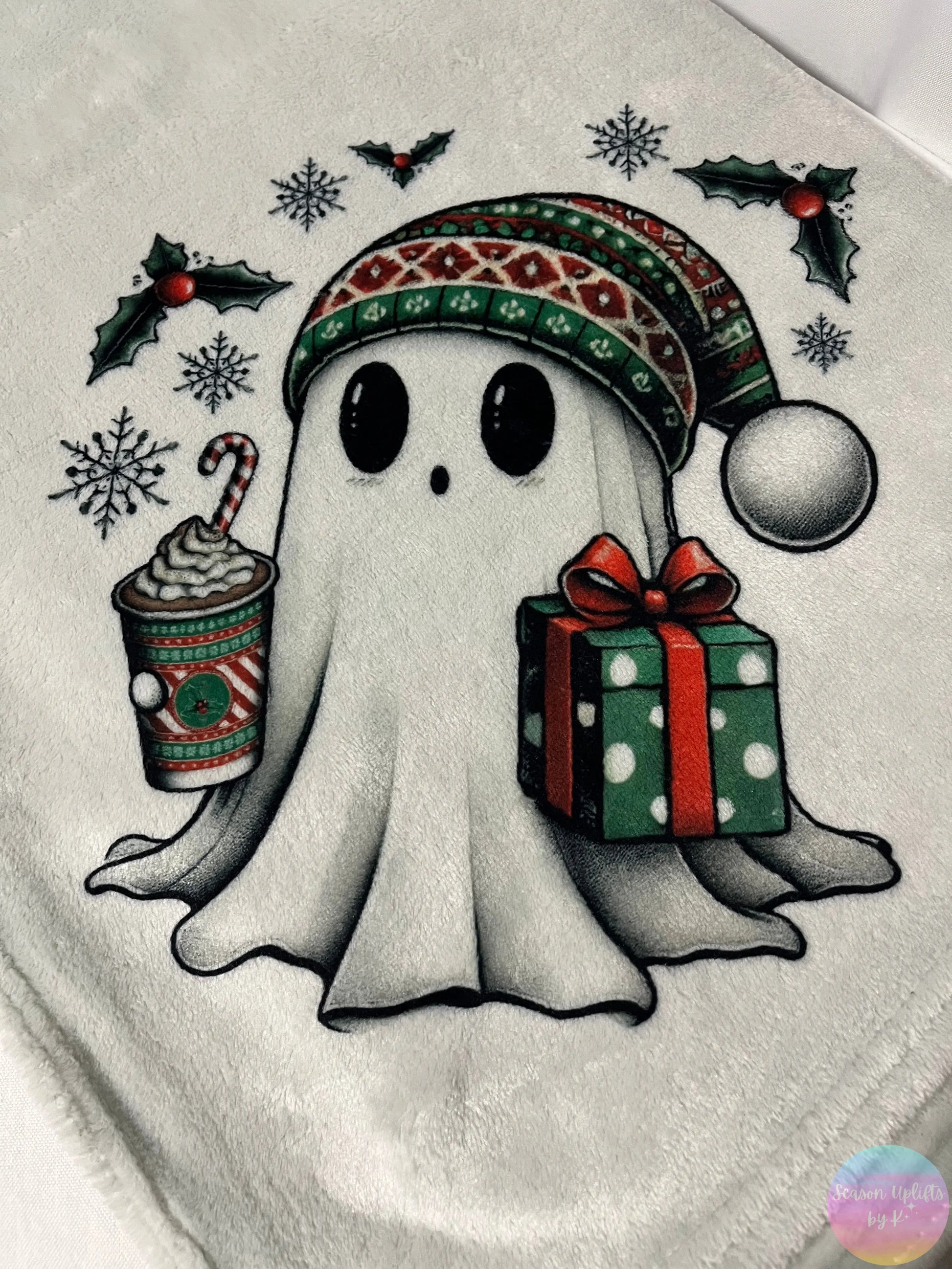 Christmas Ghosty Light Gray Fuzzy Blanket Season Uplifts by K