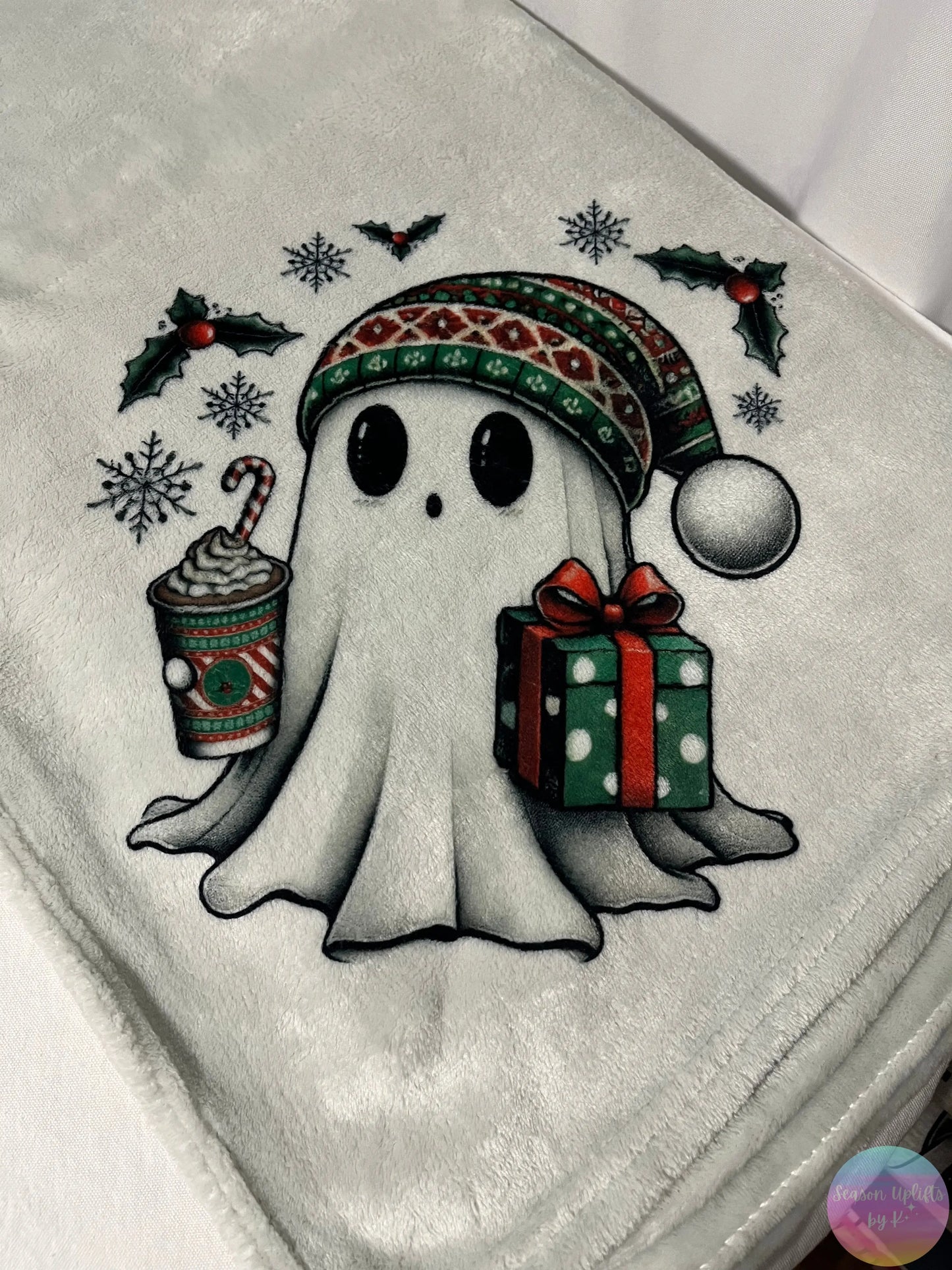 Christmas Ghosty Light Gray Fuzzy Blanket Season Uplifts by K