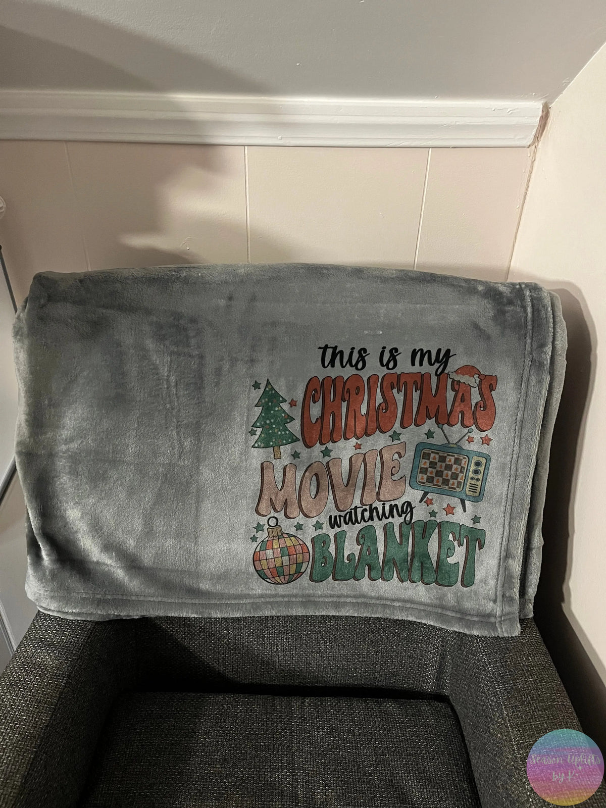 Christmas Movie Watching Dark Gray Blanket Season Uplifts by K