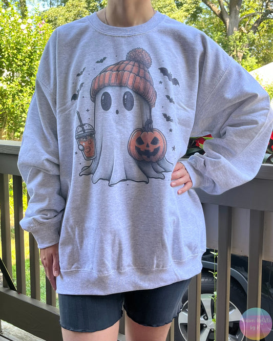 Cute Halloween Ghosty Ash Grey Crewneck Sweatshirt Season Uplifts by K