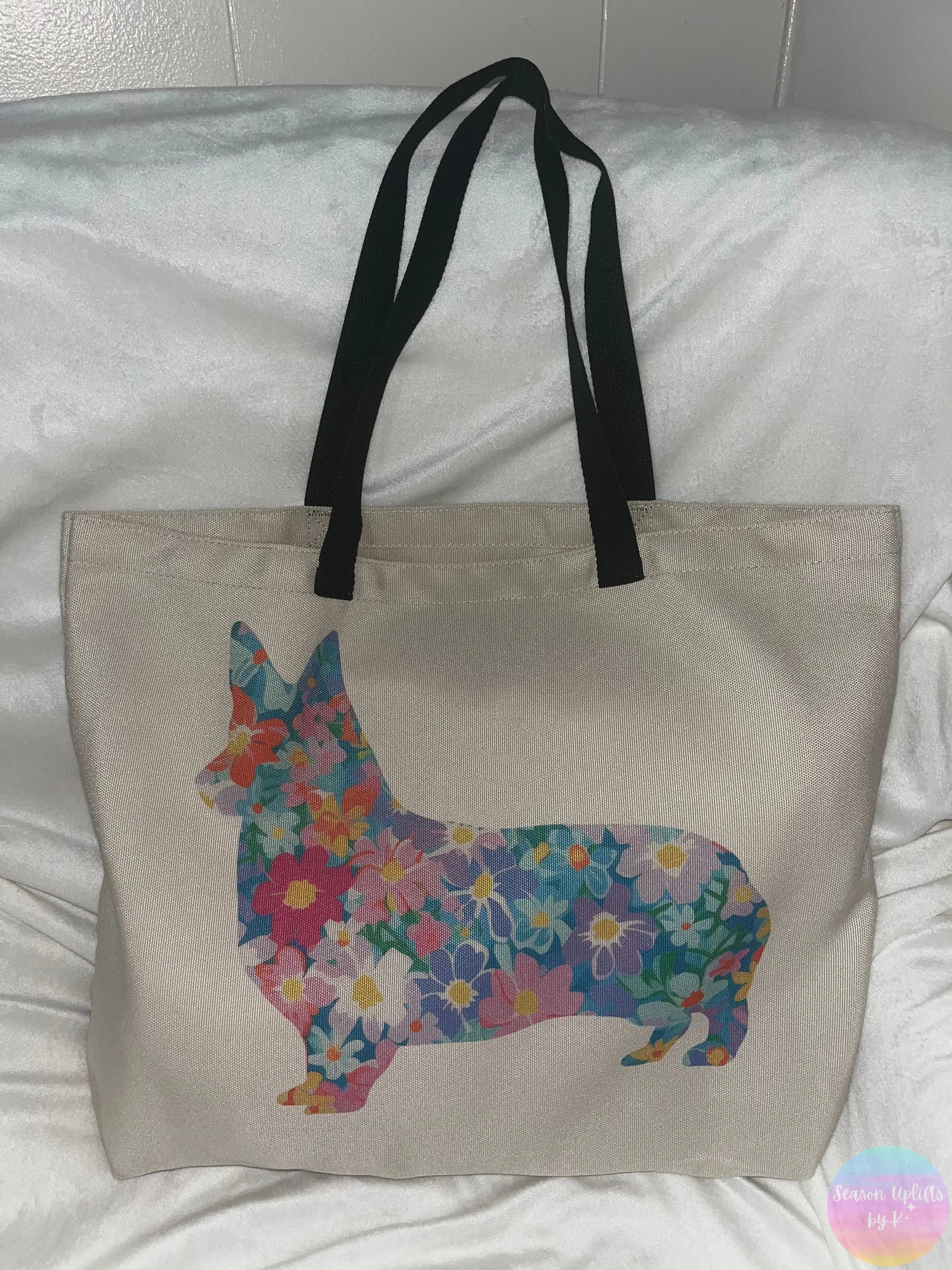 Floral Dog Silhouette Tote Bag Season Uplifts by K