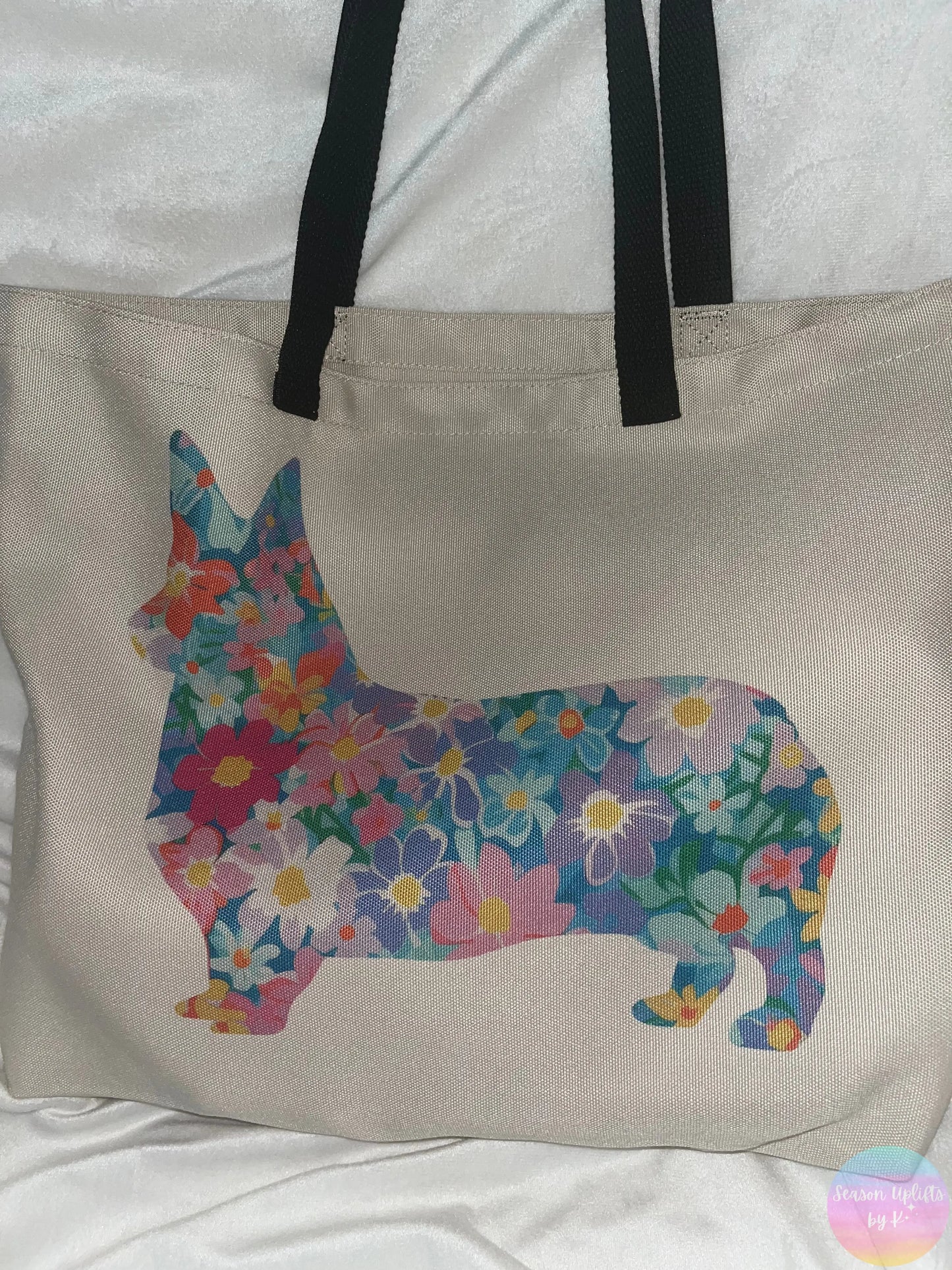Floral Dog Silhouette Tote Bag Season Uplifts by K