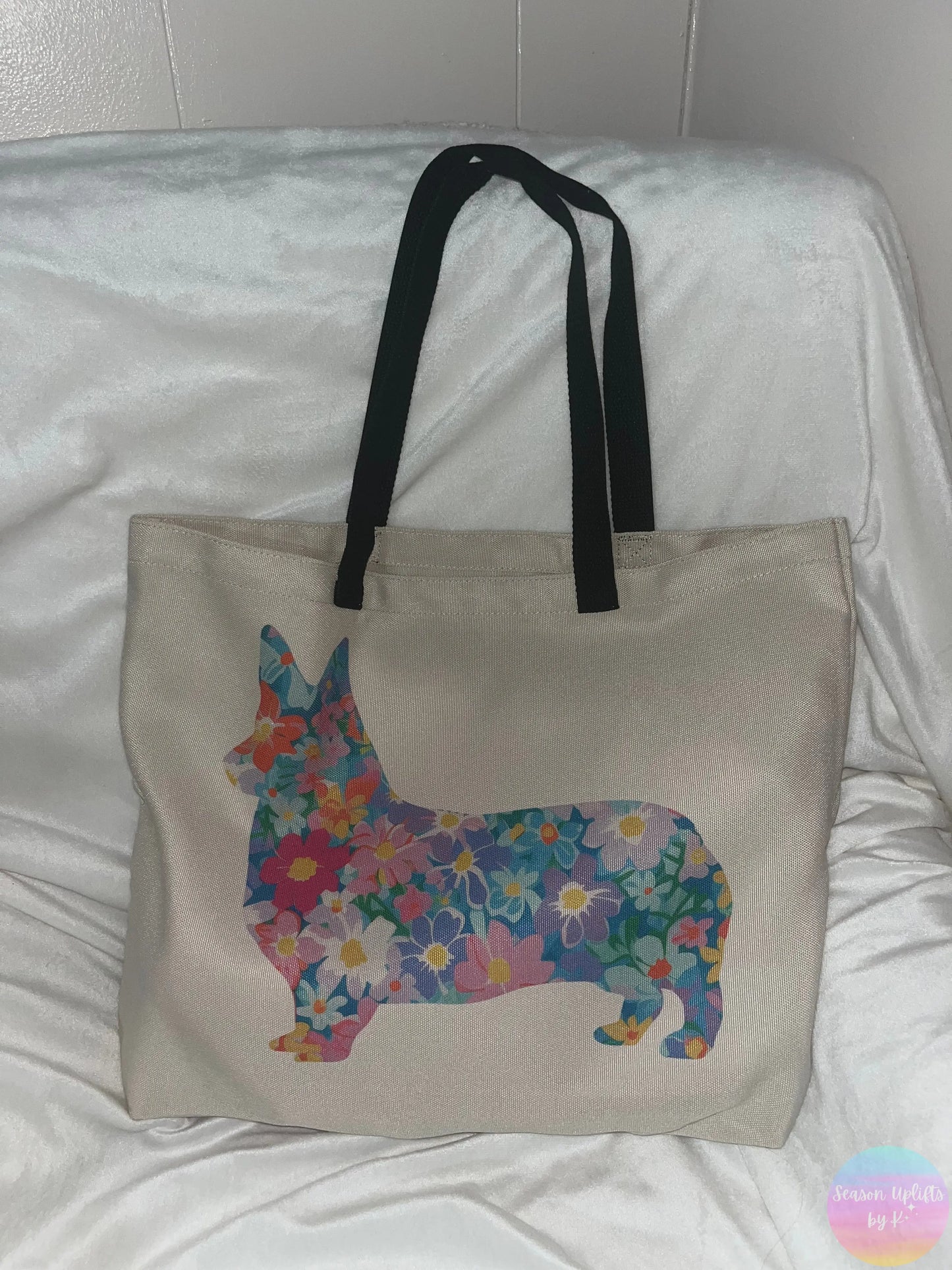 Floral Dog Silhouette Tote Bag Season Uplifts by K