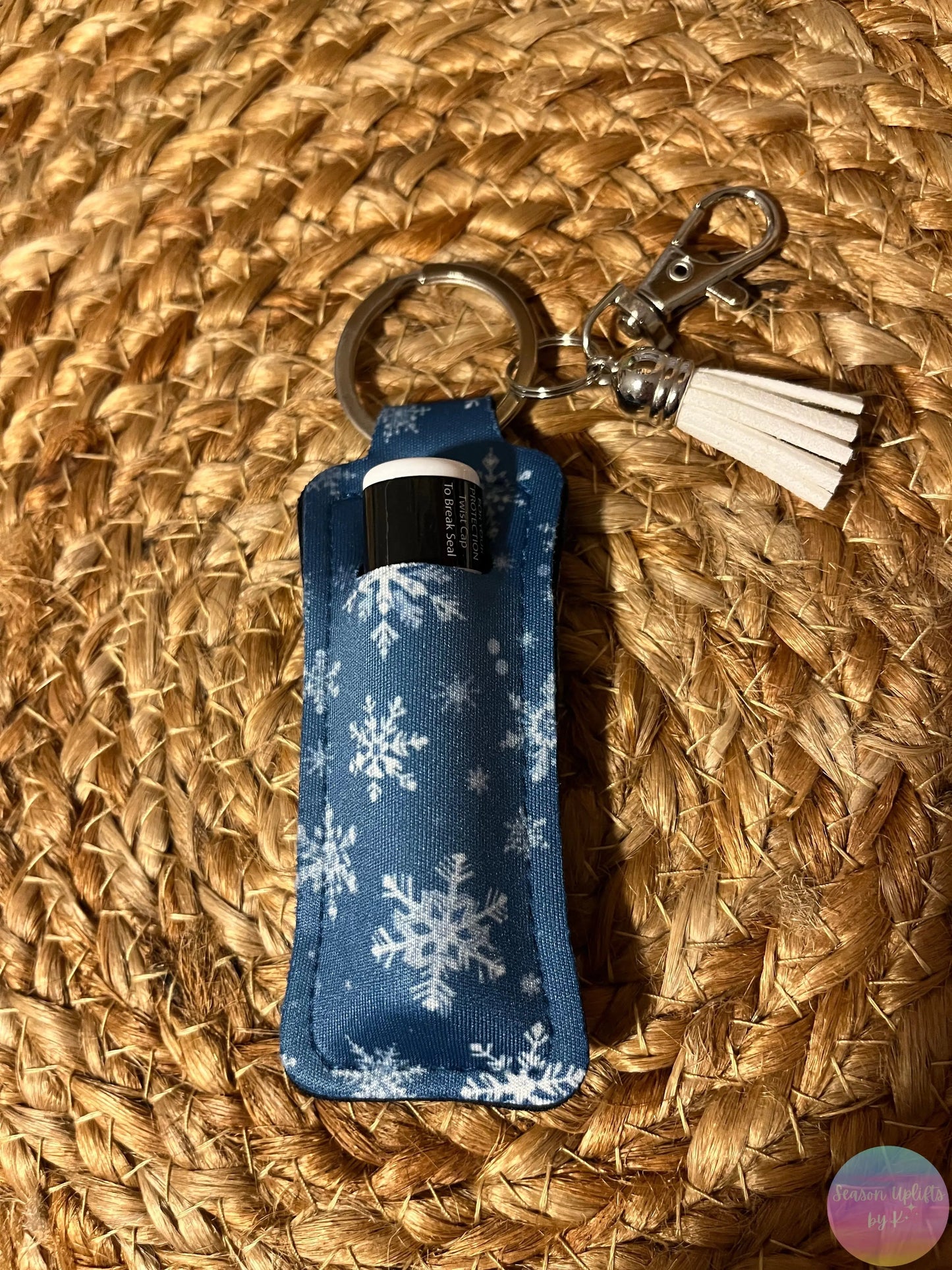 Frosted Snowfall Chapstick Holder Keychain Season Uplifts by K