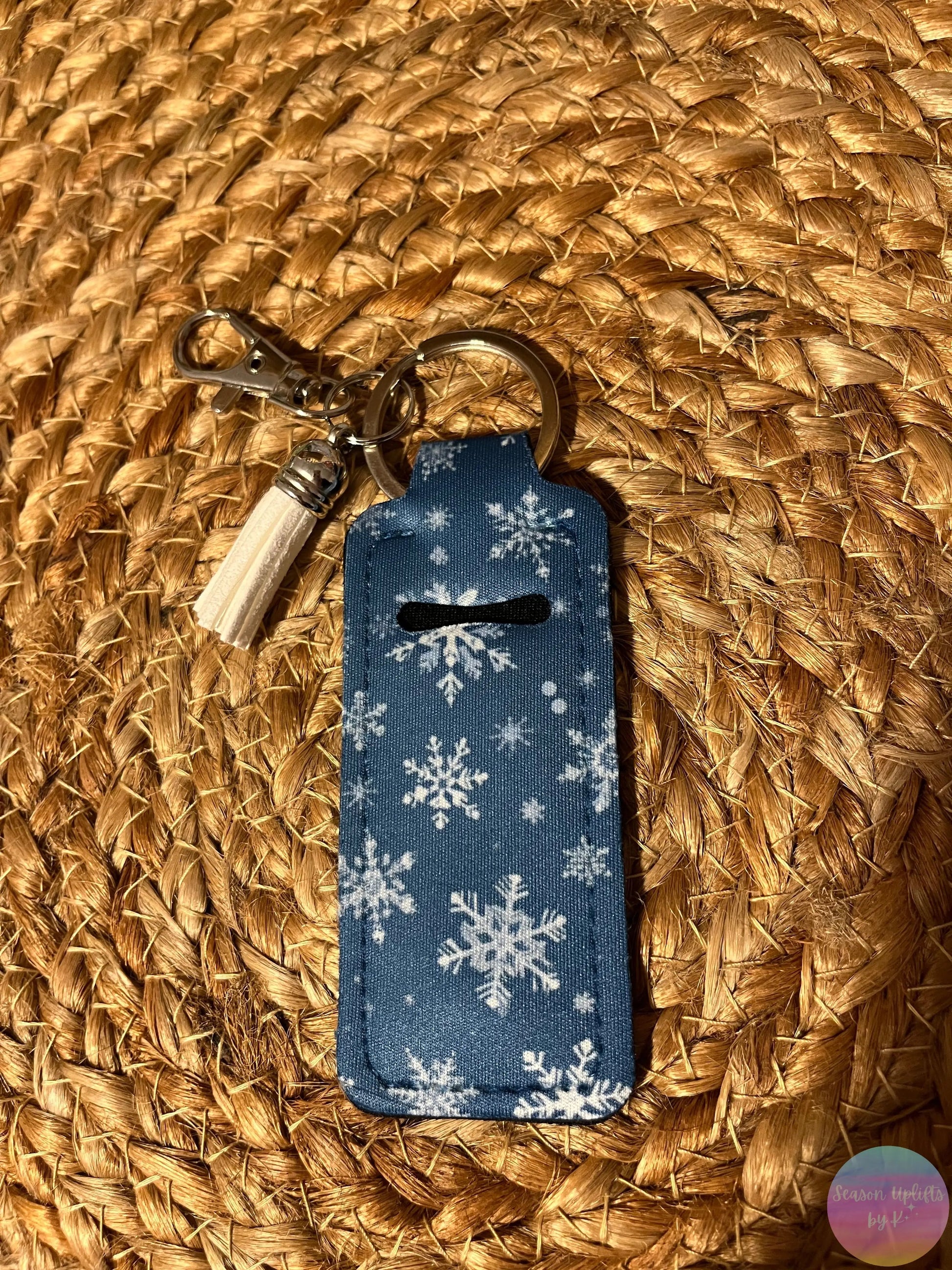 Frosted Snowfall Chapstick Holder Keychain Season Uplifts by K