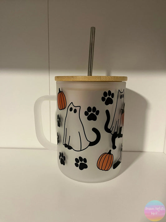 Ghost Cats Frosted Glass Mug Season Uplifts by K