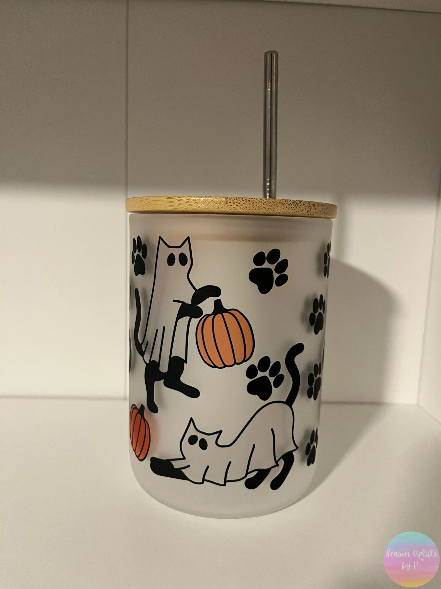 Ghost Cats Frosted Glass Mug Season Uplifts by K