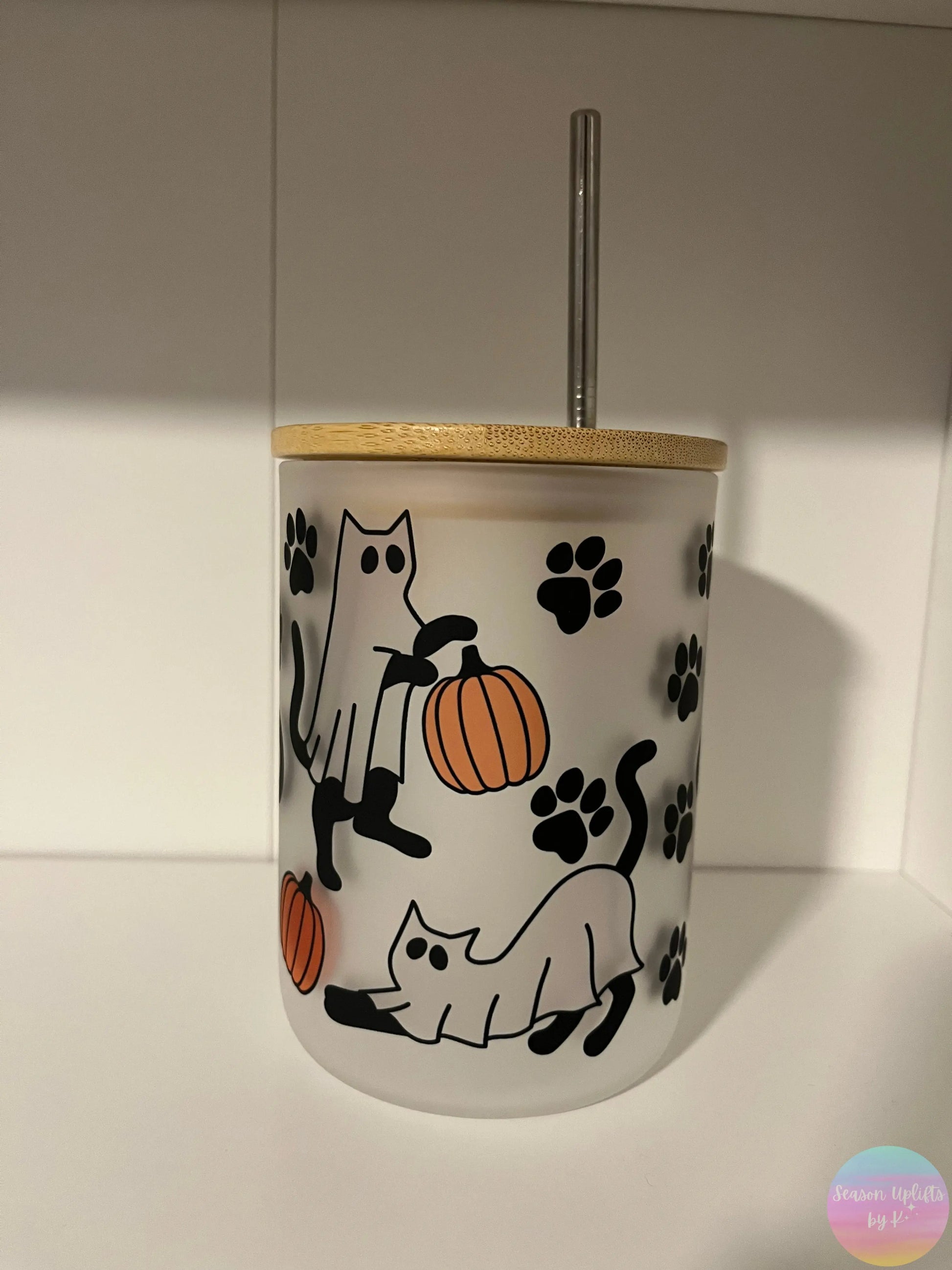 Ghost Cats Frosted Glass Mug Season Uplifts by K